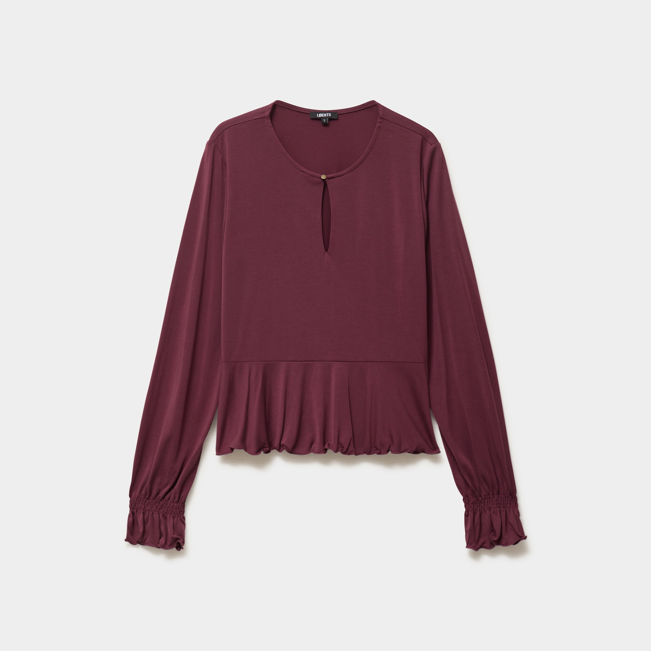 Blouse &agrave; volants manches longues violet fonc&eacute; femme