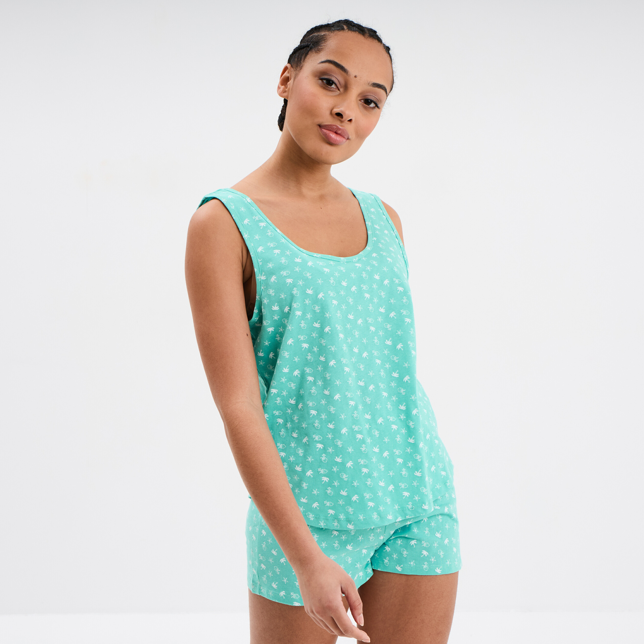 ensemble pyjama short et debardeur coton vert turquoise femme Ensemble pyjama short et débardeur coton vert turquoise femme