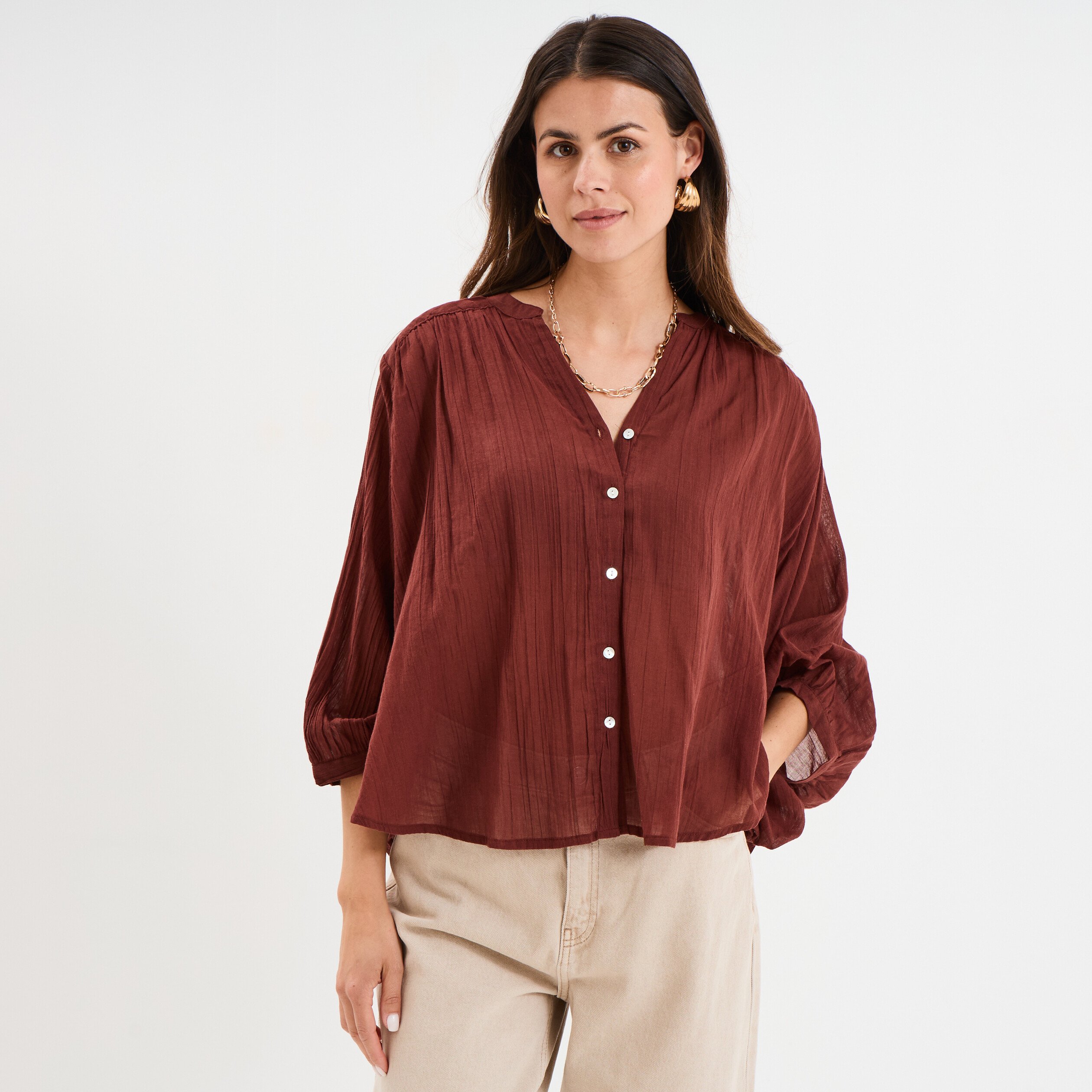 blouse oversize manches chauves souris marron femme Blouse oversize manches chauves-souris marron femme