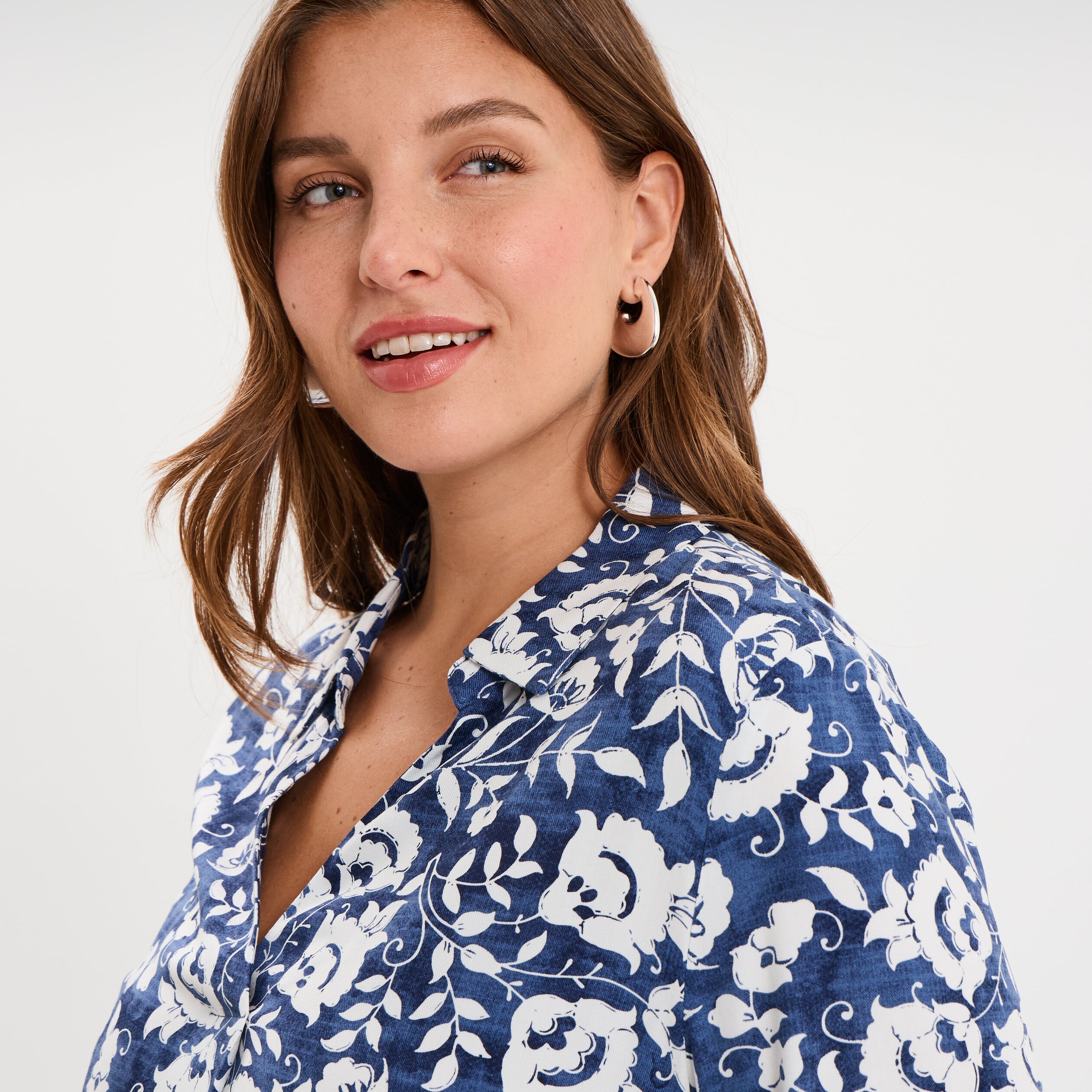 Blouse fluide manches 3/4 bleu marine femme grande taille