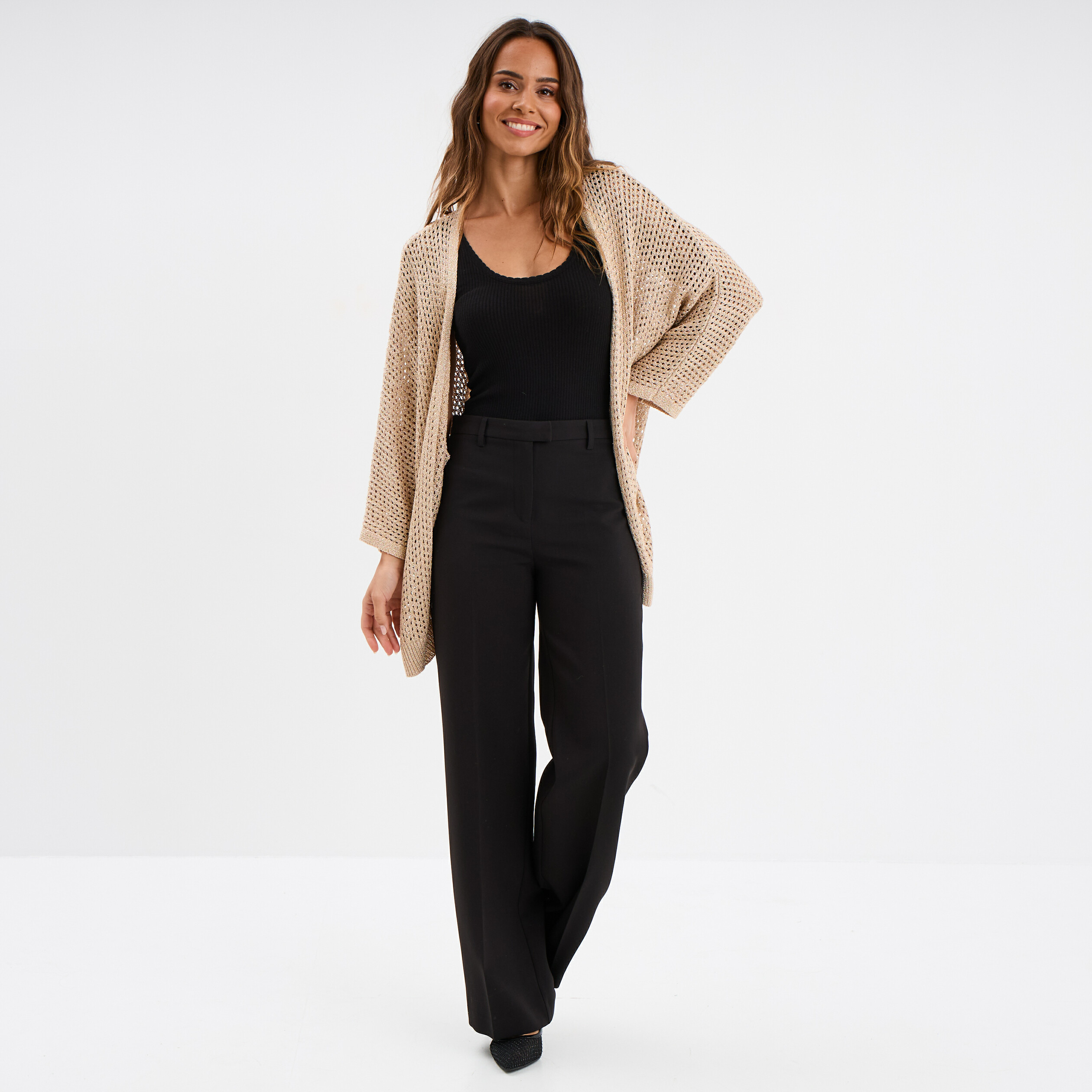 gilet oversize chauve souris mi long jaune or femme Gilet oversize chauve-souris mi-long jaune or femme
