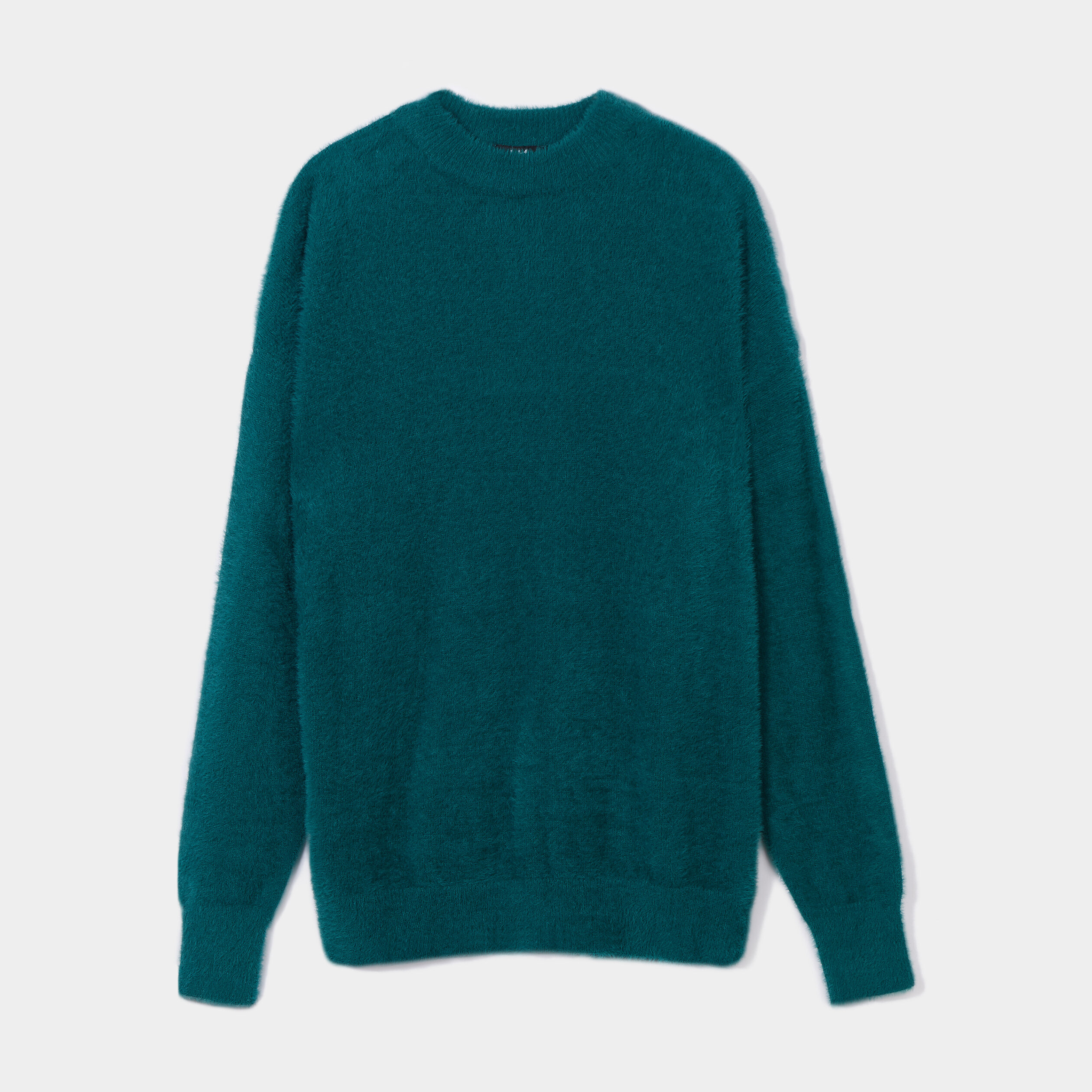 Pull mailles duveteuses col montant vert foncé femme