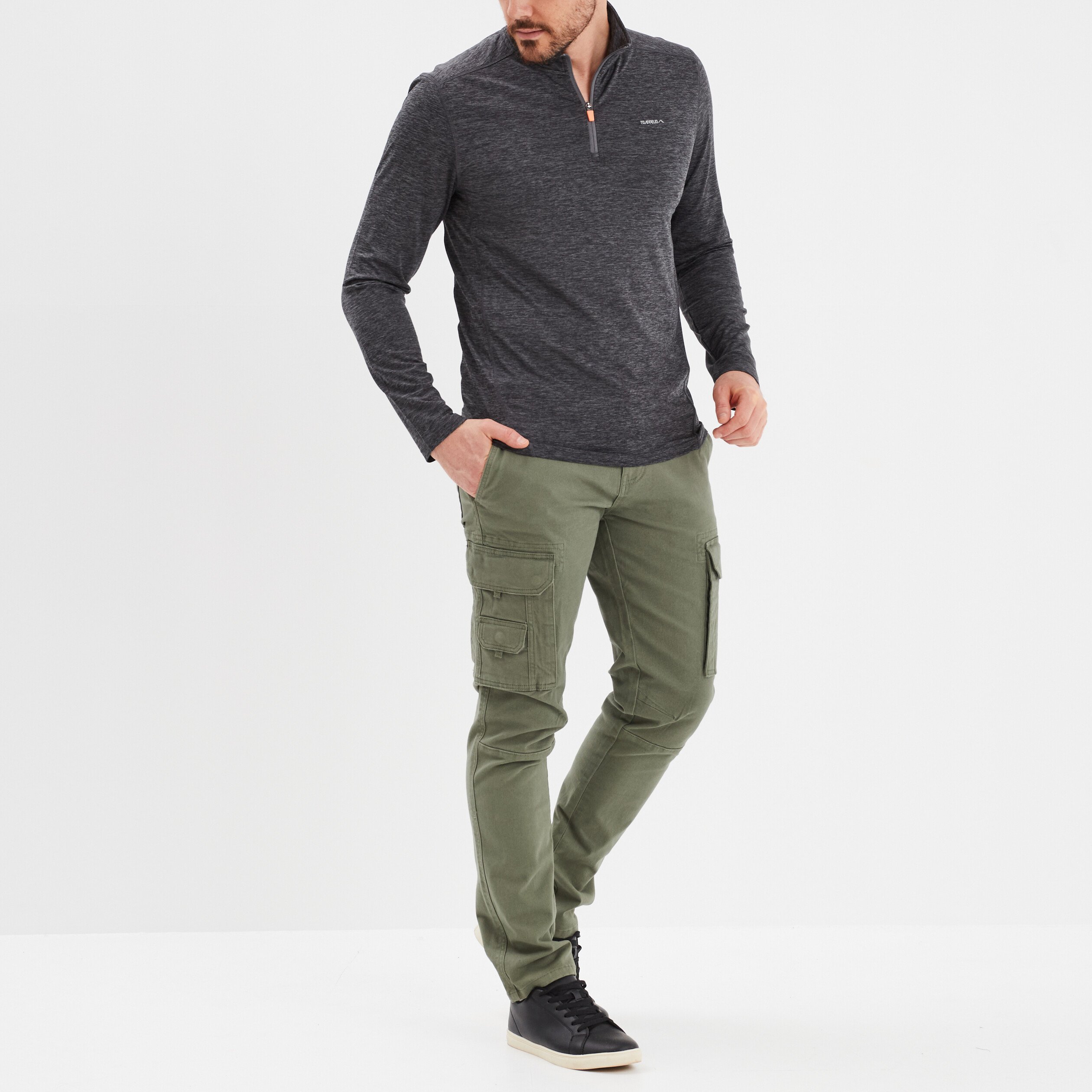 t shirt col camionneur trappeur gris fonce homme T-shirt col camionneur Trappeur gris foncé homme