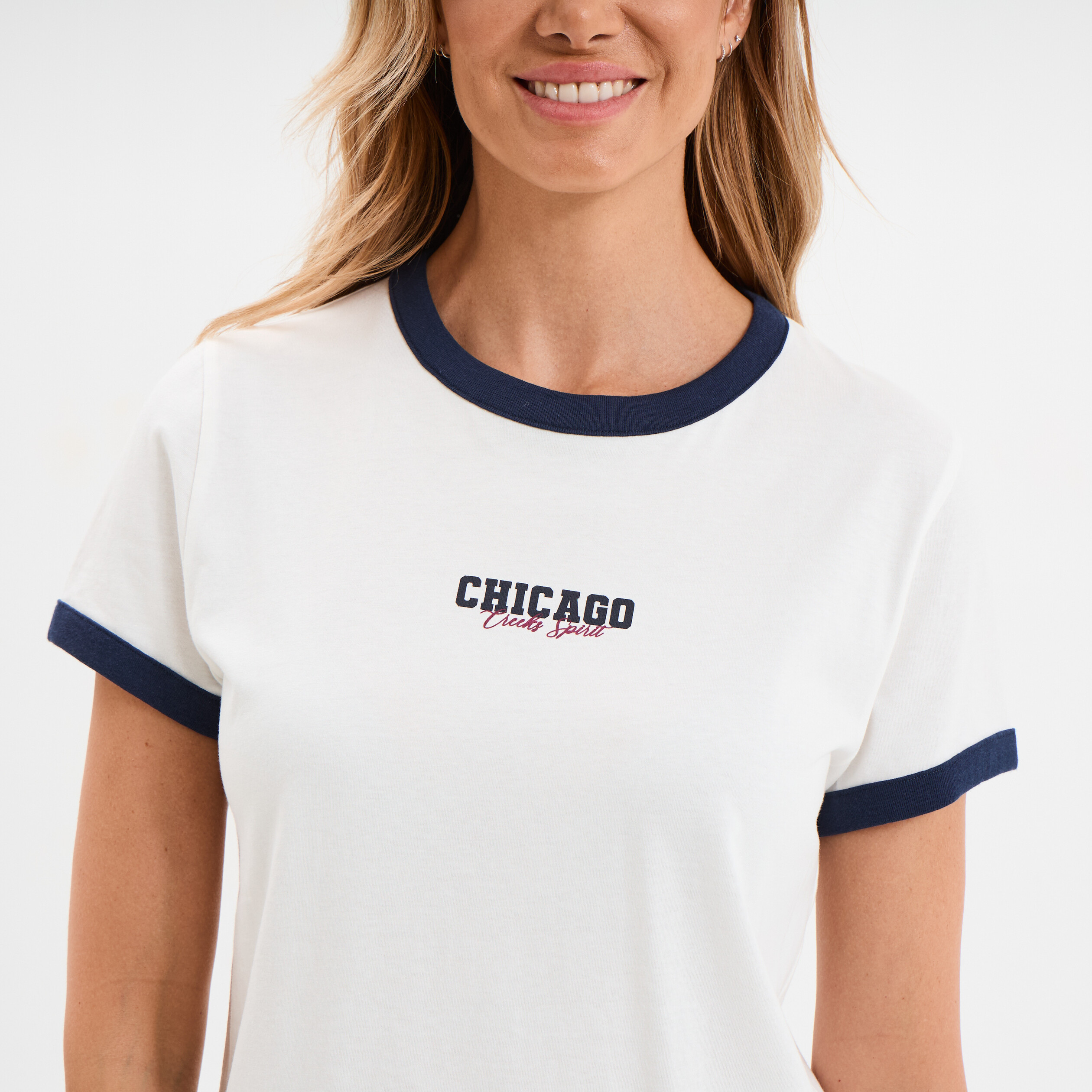 T-shirt col rond manches courtes coton blanc femme