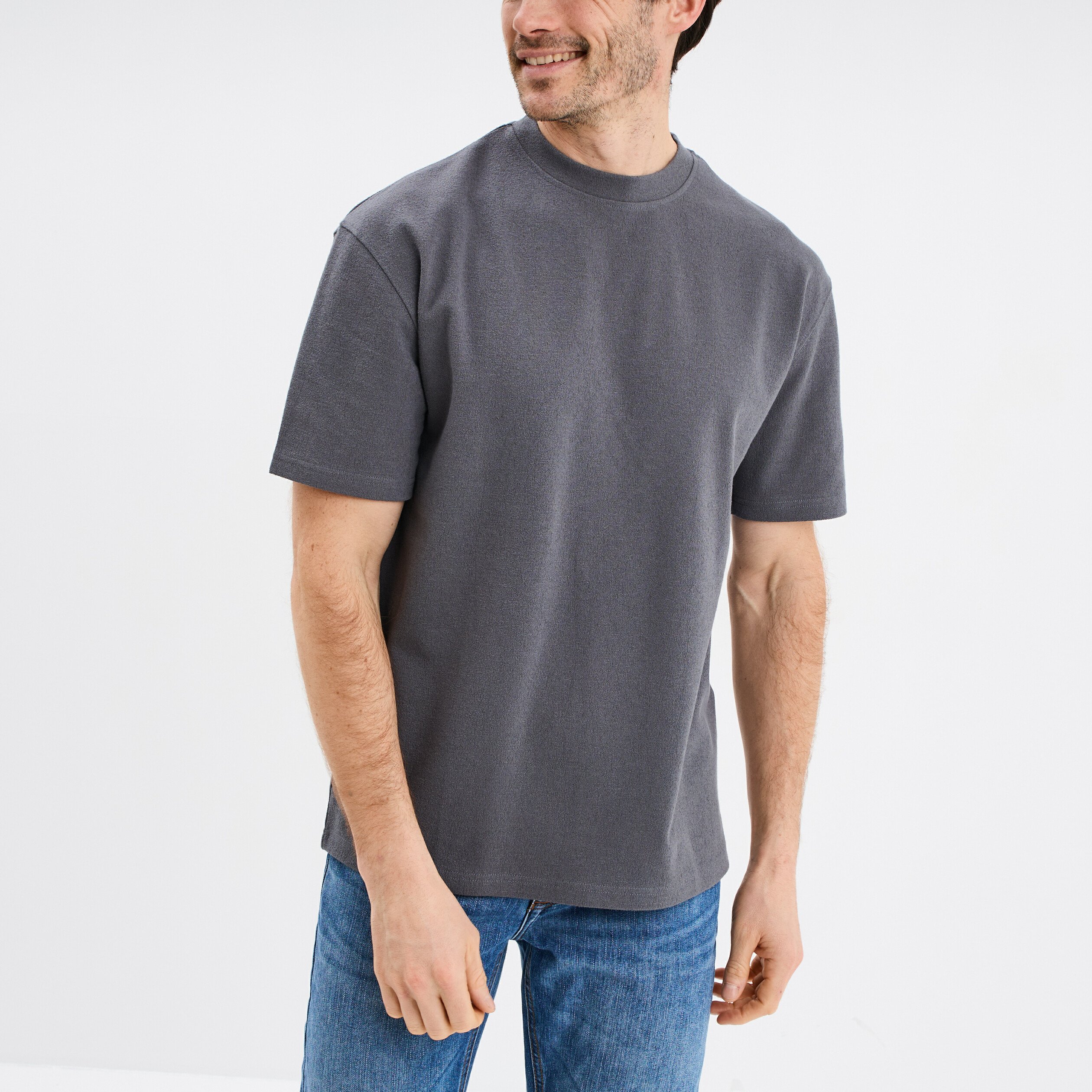 t shirt col rond coton majoritaire gris fonce homme T-shirt col rond coton majoritaire gris foncé homme