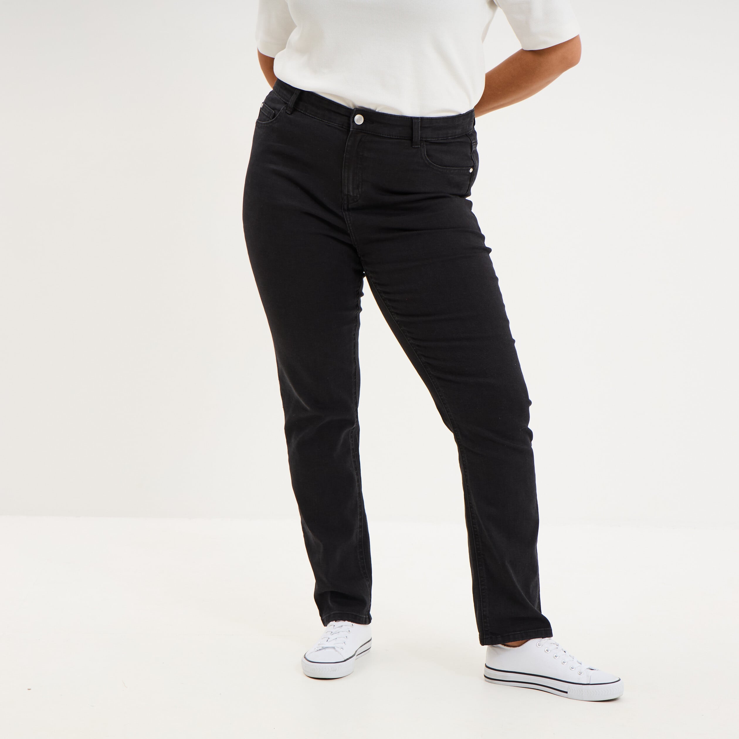 Jeans slim taille haute 5 poches denim noir femme grande taille