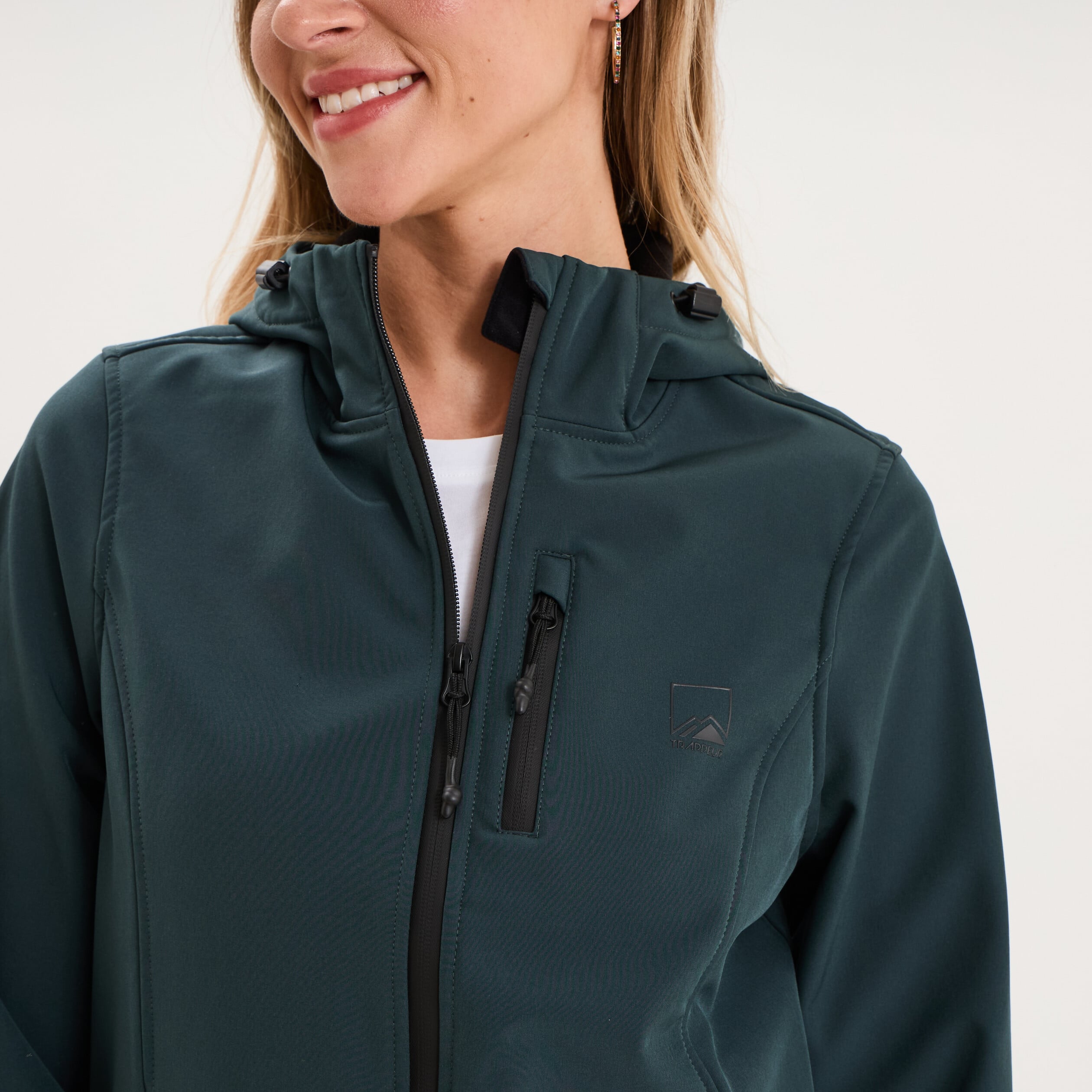 Blouson &agrave; capuche d&eacute;perlant fourr&eacute; vert fonc&eacute; femme