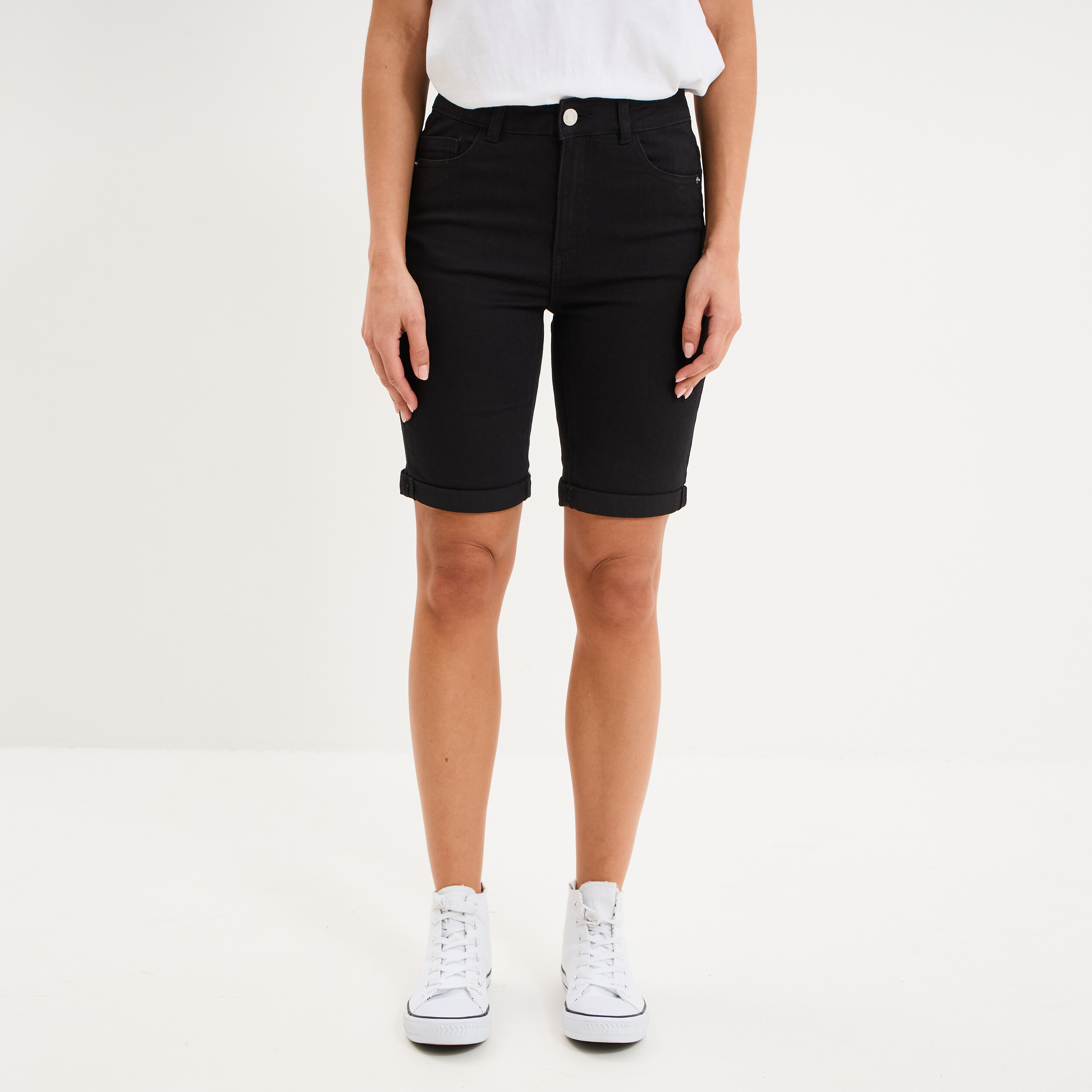 Bermuda en jean slim denim noir femme