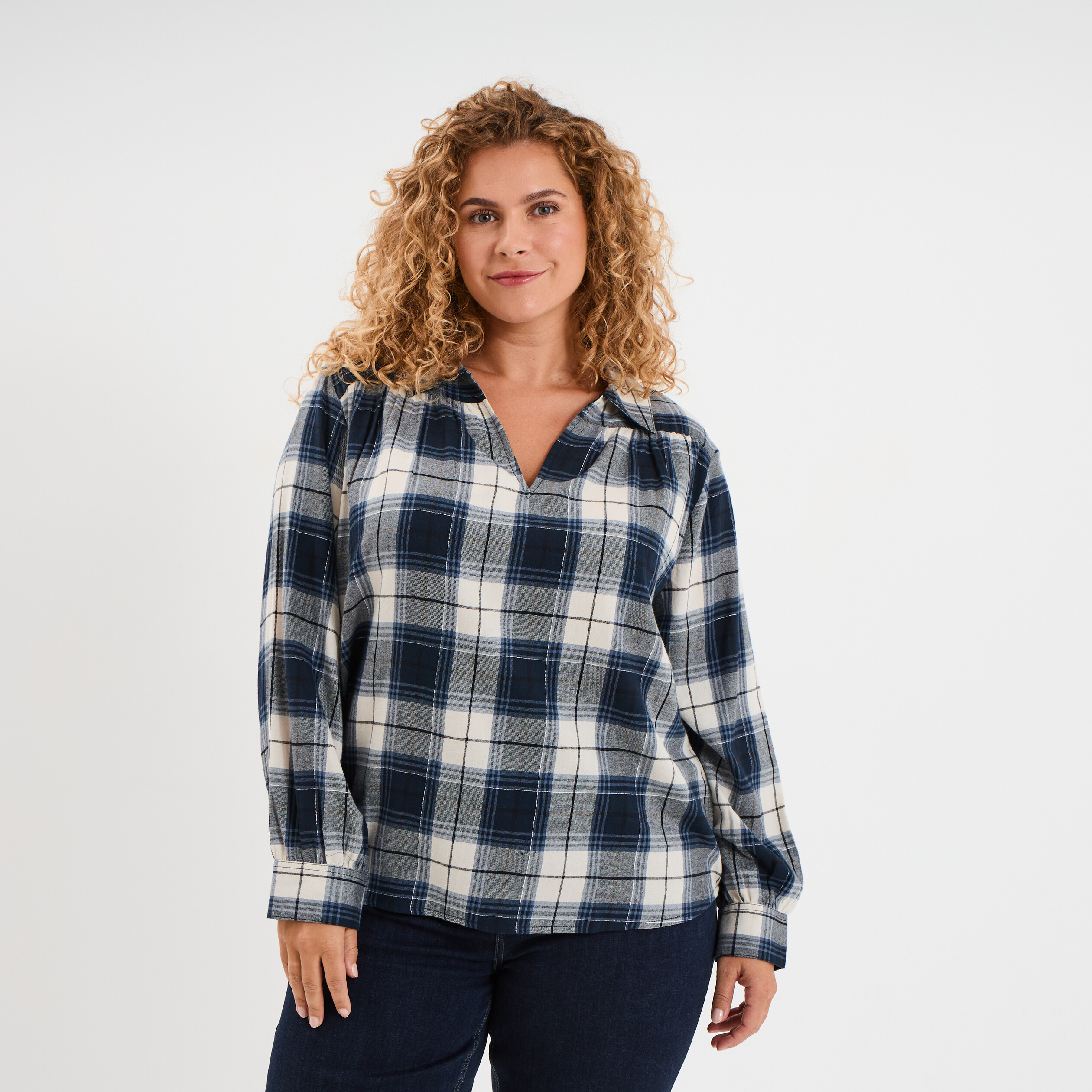 T-shirt De Noël Femme à Manches Longues - Col V, Motif Festif, Coupe Large, Taille Grande