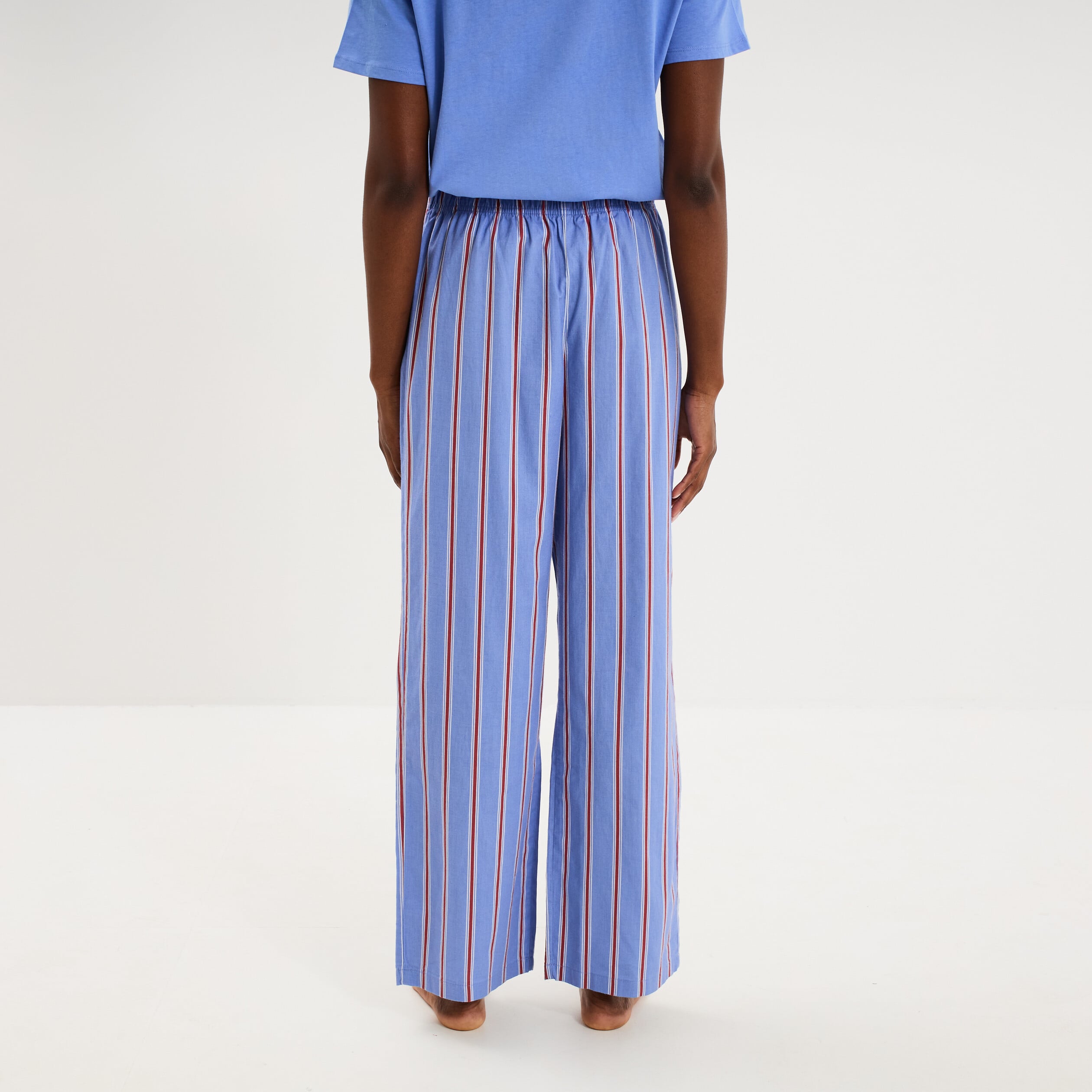 Pantalon de pyjama droit coton bleu femme