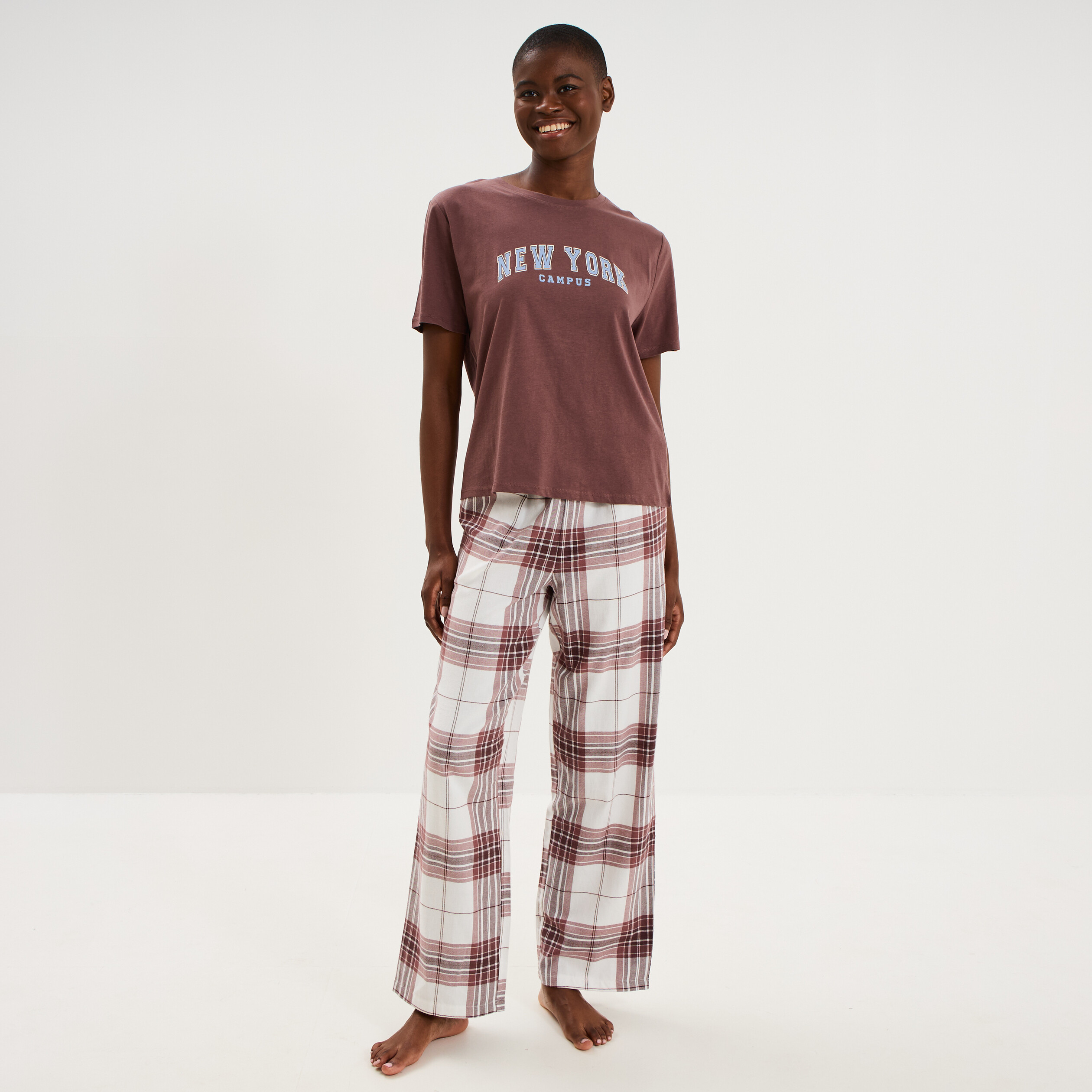 Ensemble pyjama pantalon t-shirt coton beige femme