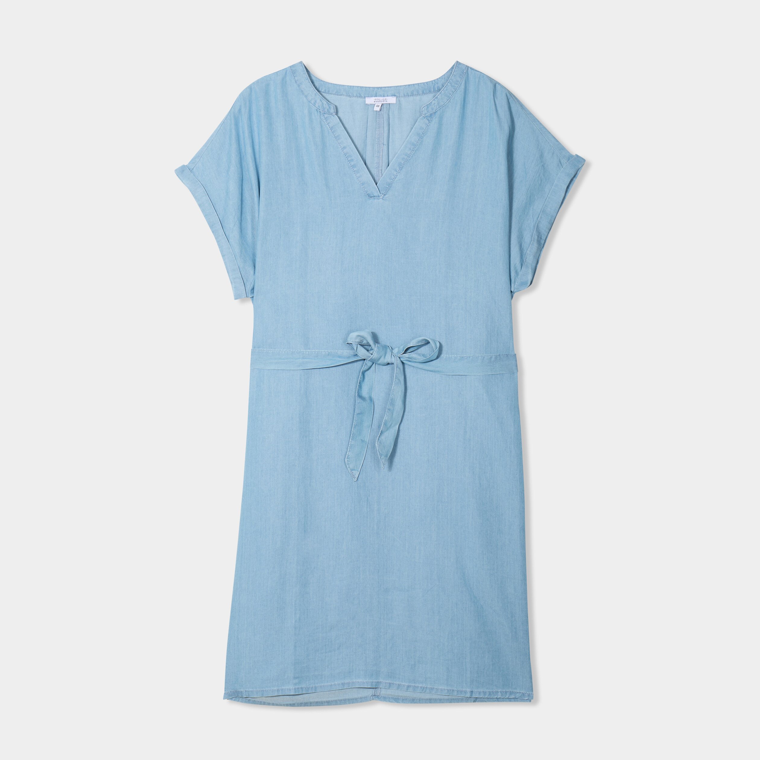 robe ceinturee manches courtes bleu clair femmegt Robe ceinturée manches courtes bleu clair femme grande taille