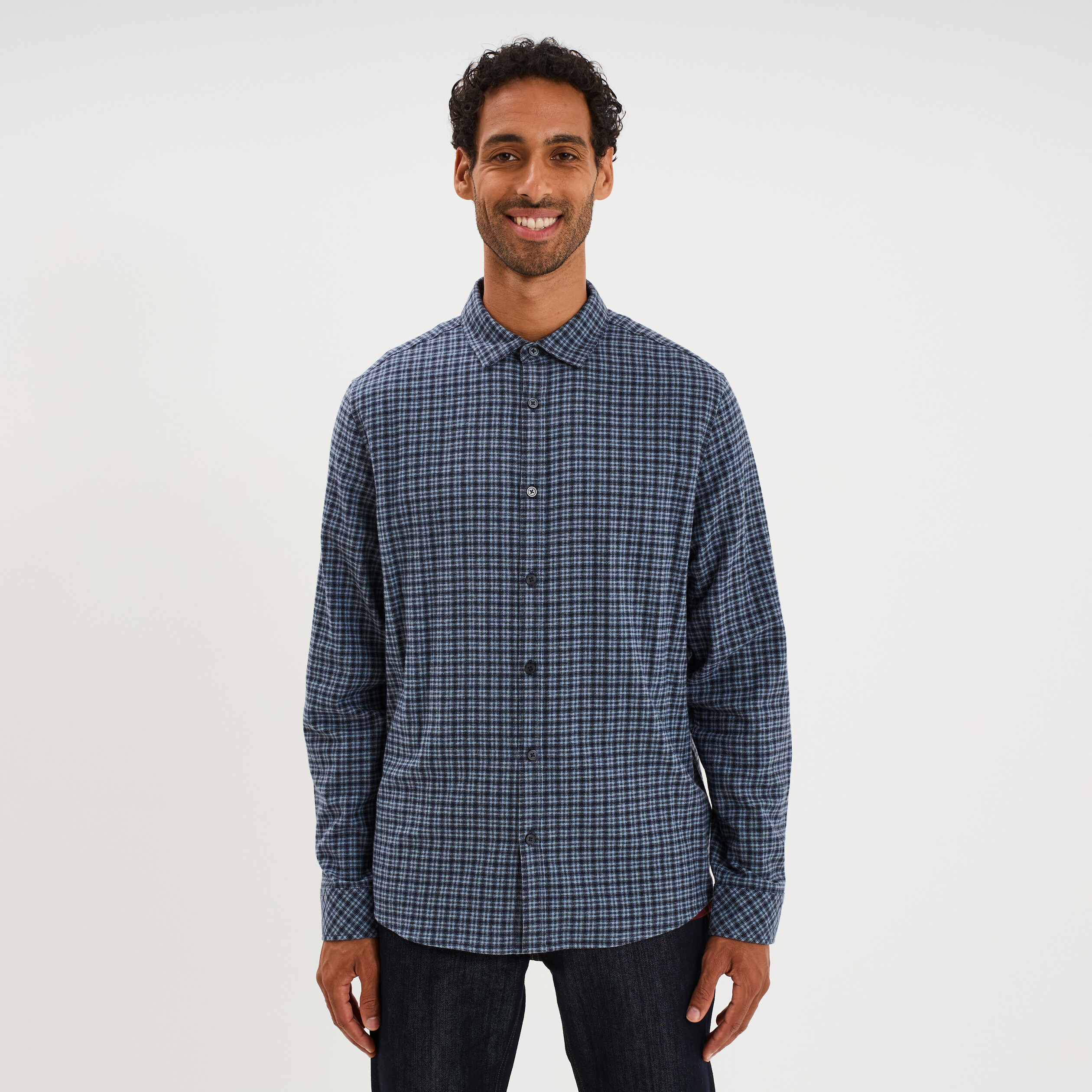 Chemise manches longues coton bleu marine homme