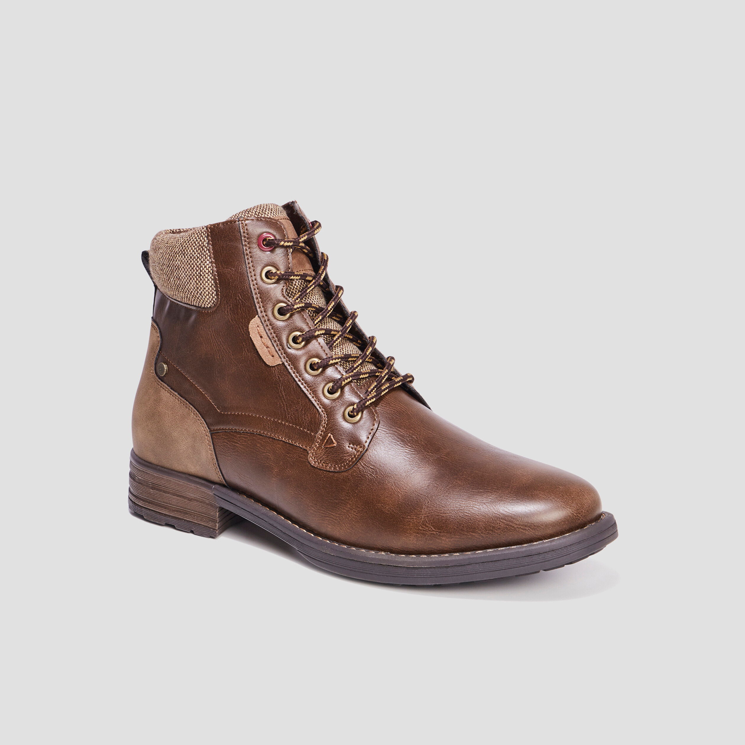 Bottines &agrave; lacets bi-mati&egrave;res marron homme