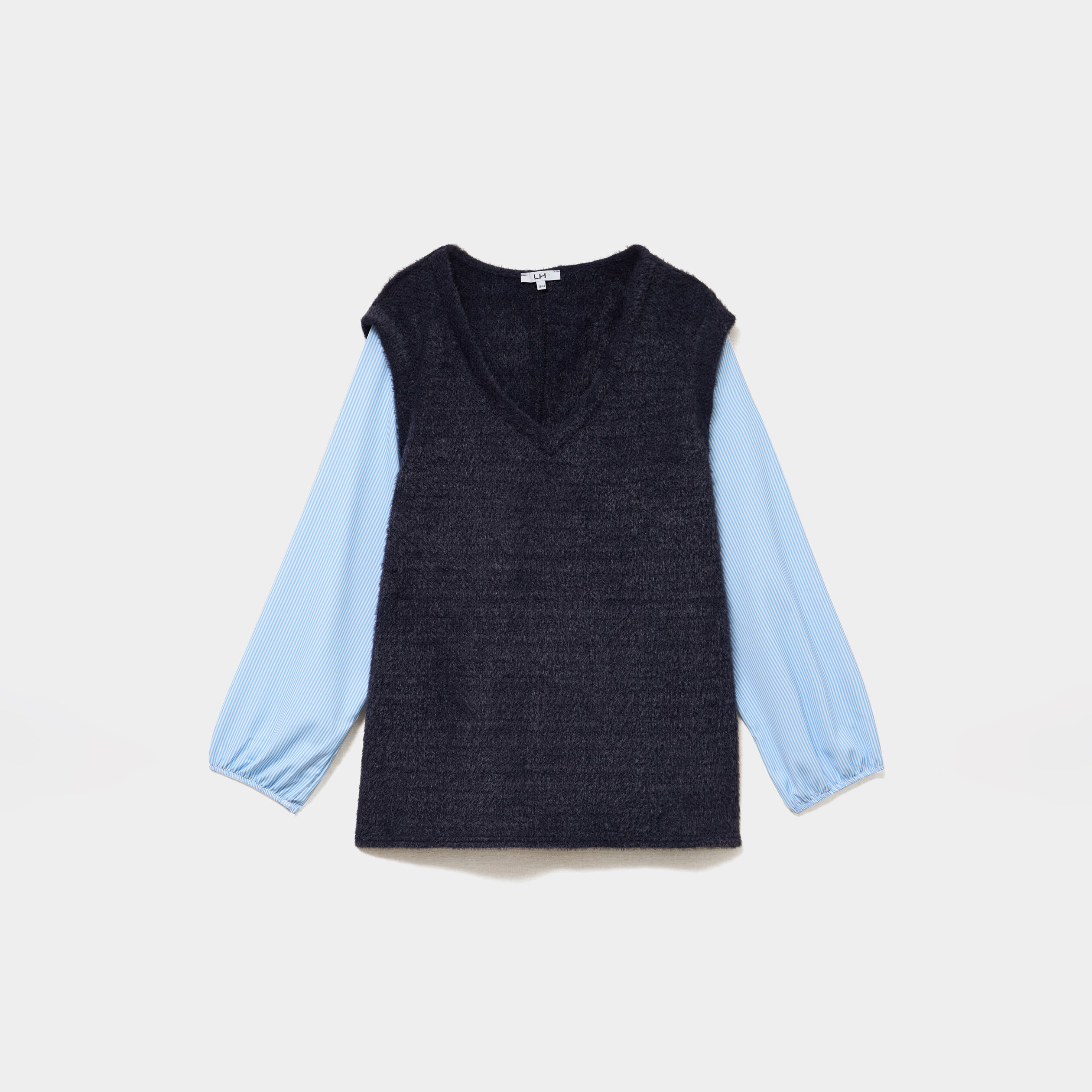 Pull effet 2-en-1 droit manches longues bleu marine femme grande taille