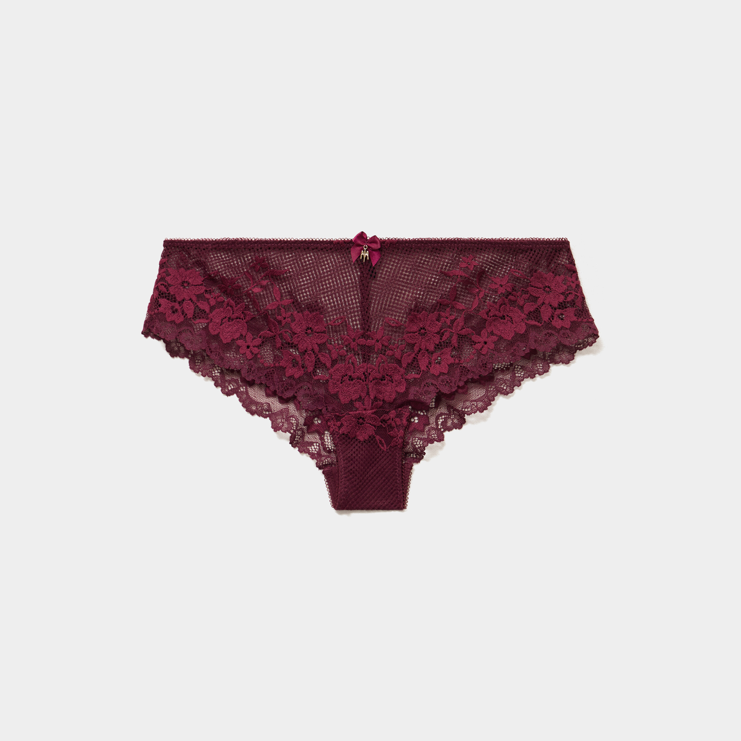 Shorty en dentelle prune femme