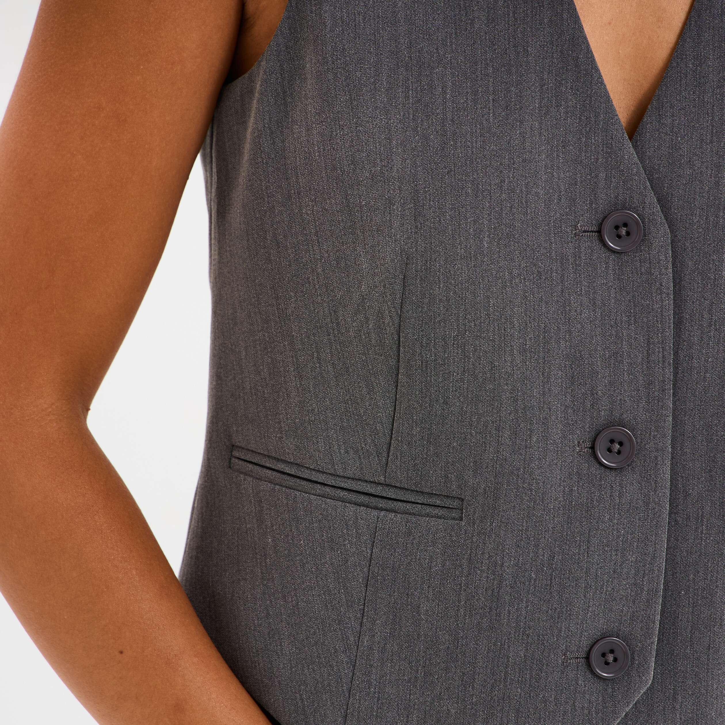 Gilet Barman sans manches ajust&eacute; gris fonc&eacute; femme