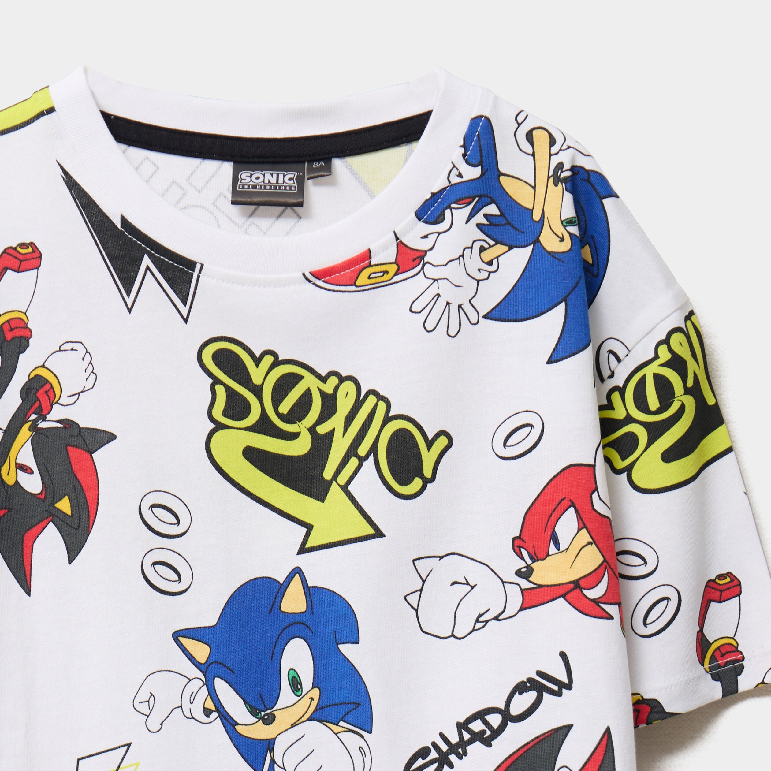 t shirt manches courtes coton sonic blanc garcon T-shirt manches courtes coton Sonic blanc garçon