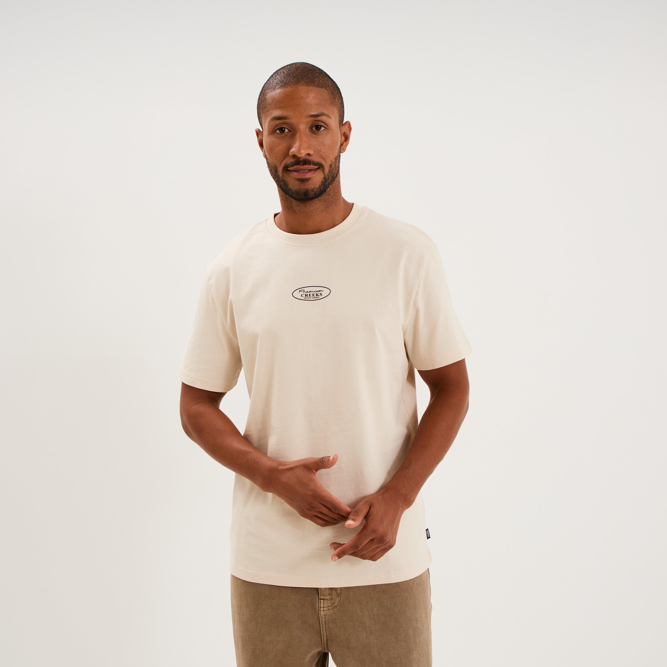 T-shirt droit manches courtes coton ecru homme