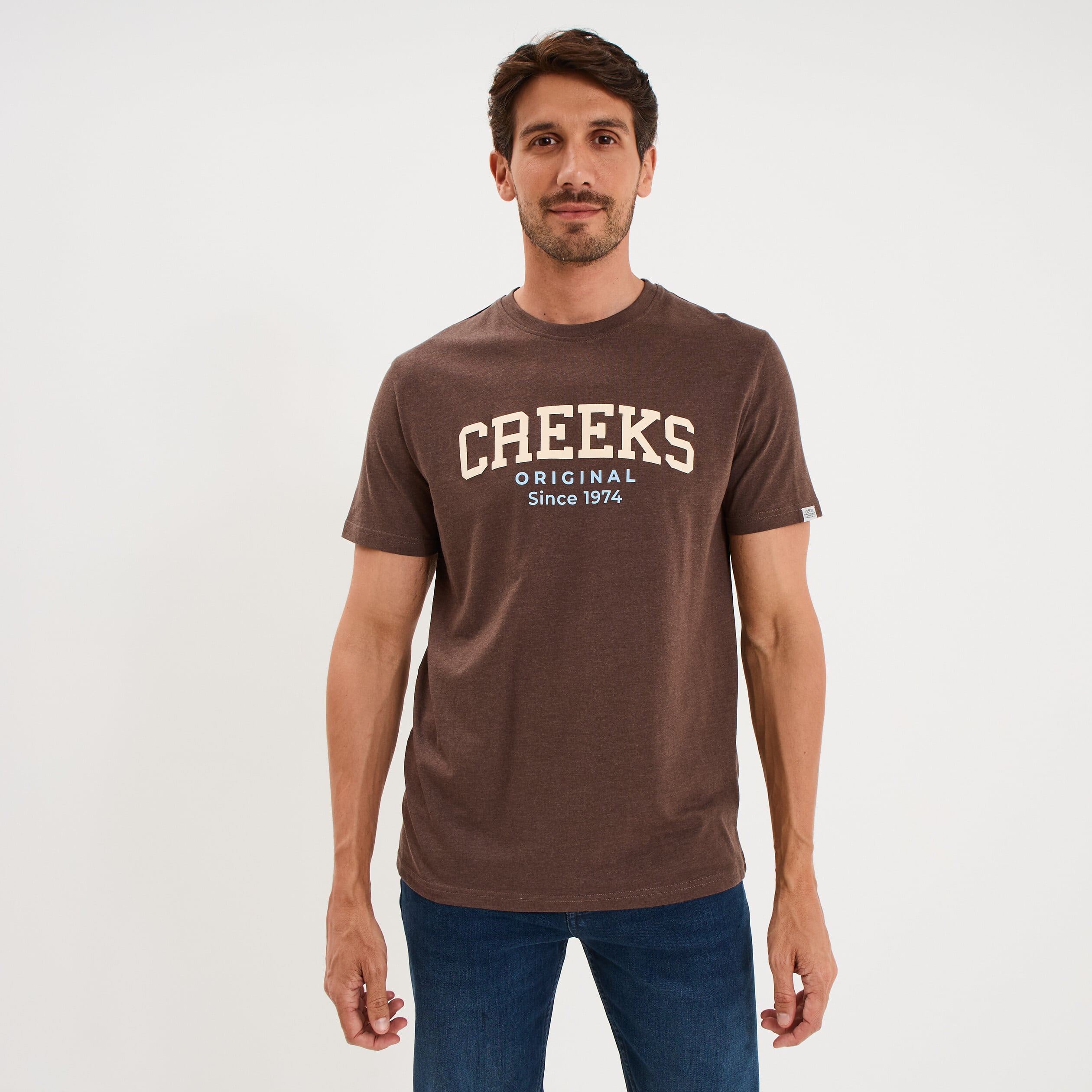T-shirt manches courtes coton marron chocolat homme