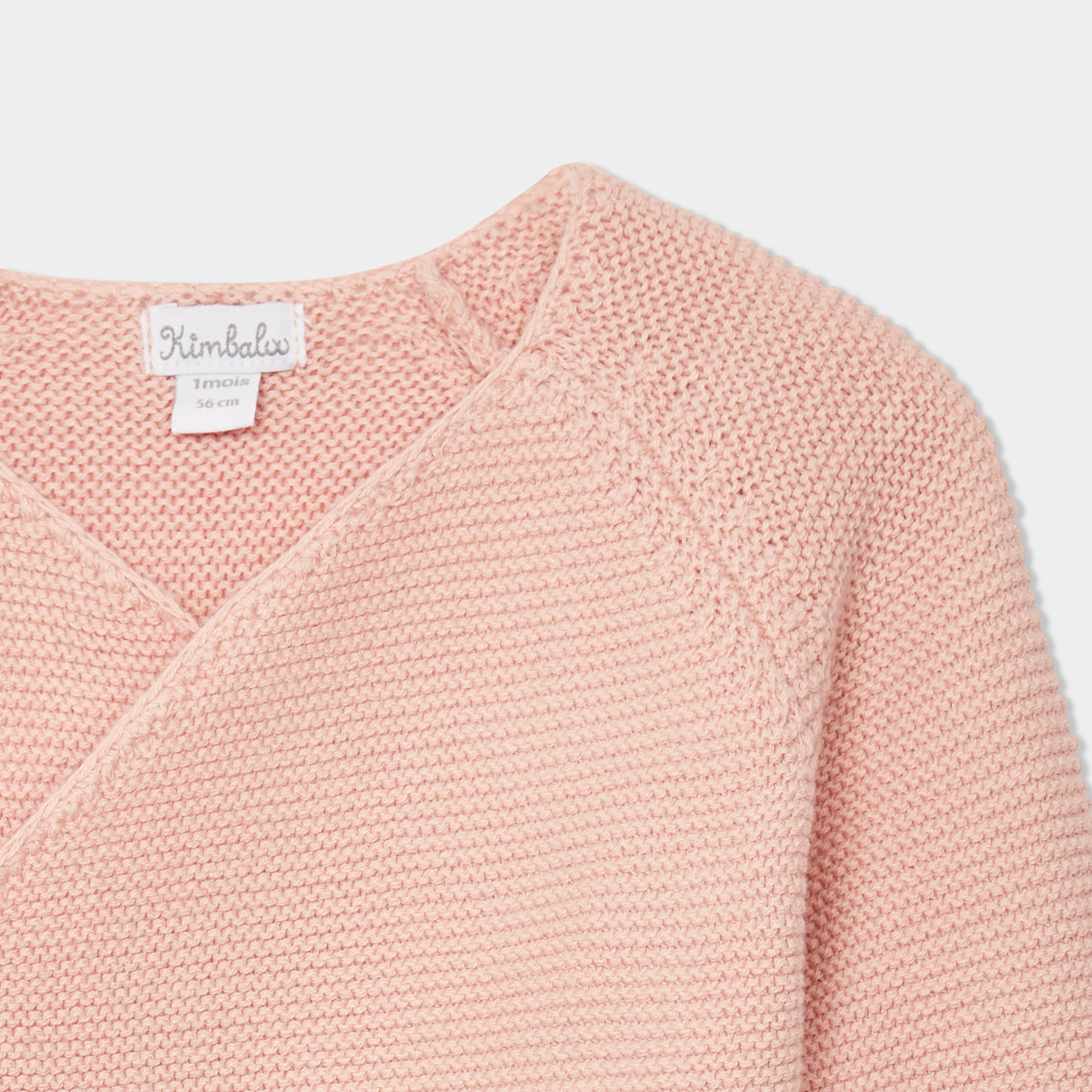 Brassi&egrave;re naissance tricot nou&eacute;e coton rose poudr&eacute;e b&eacute;b&eacute;