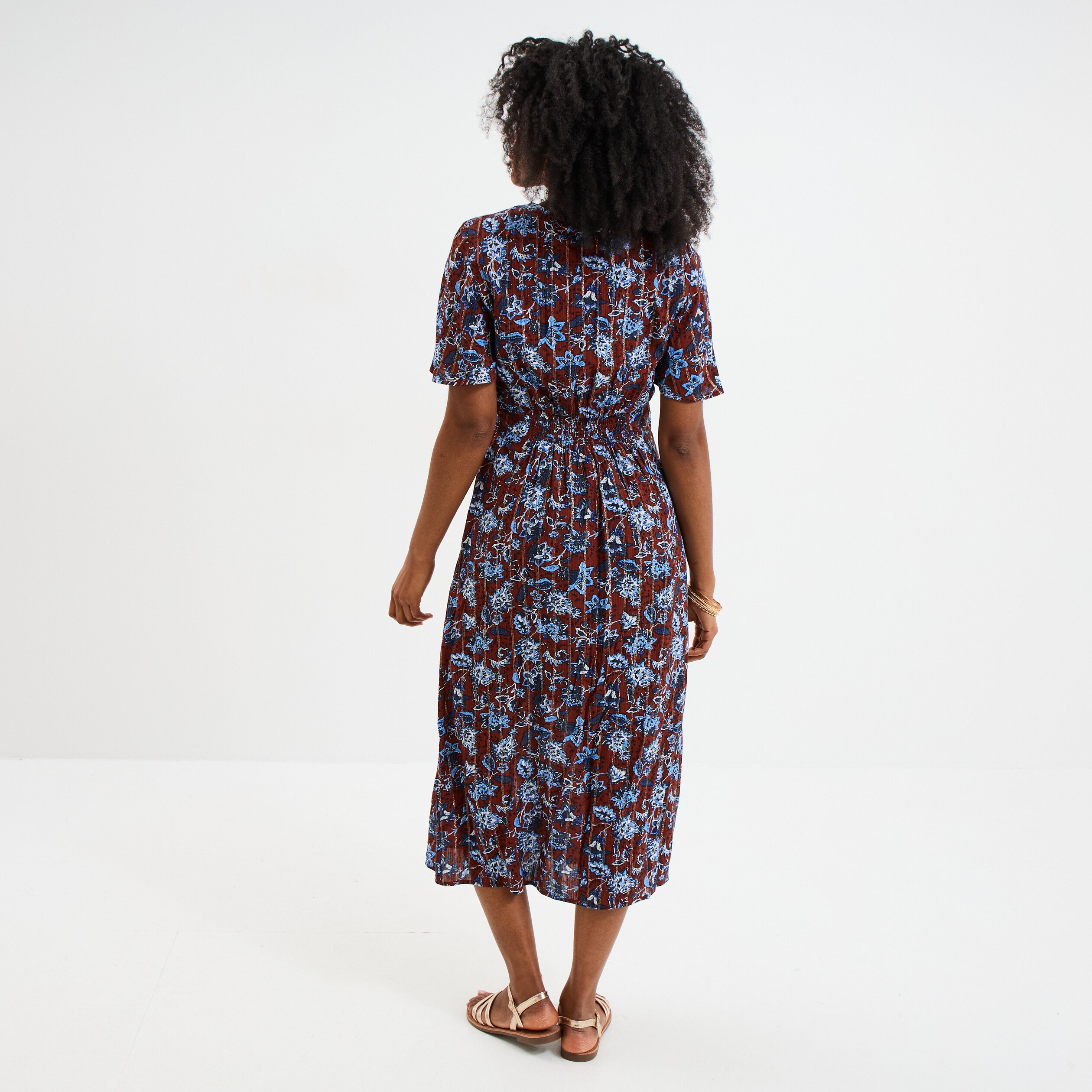 Robe longue empire taille smockée Creeks marron femme