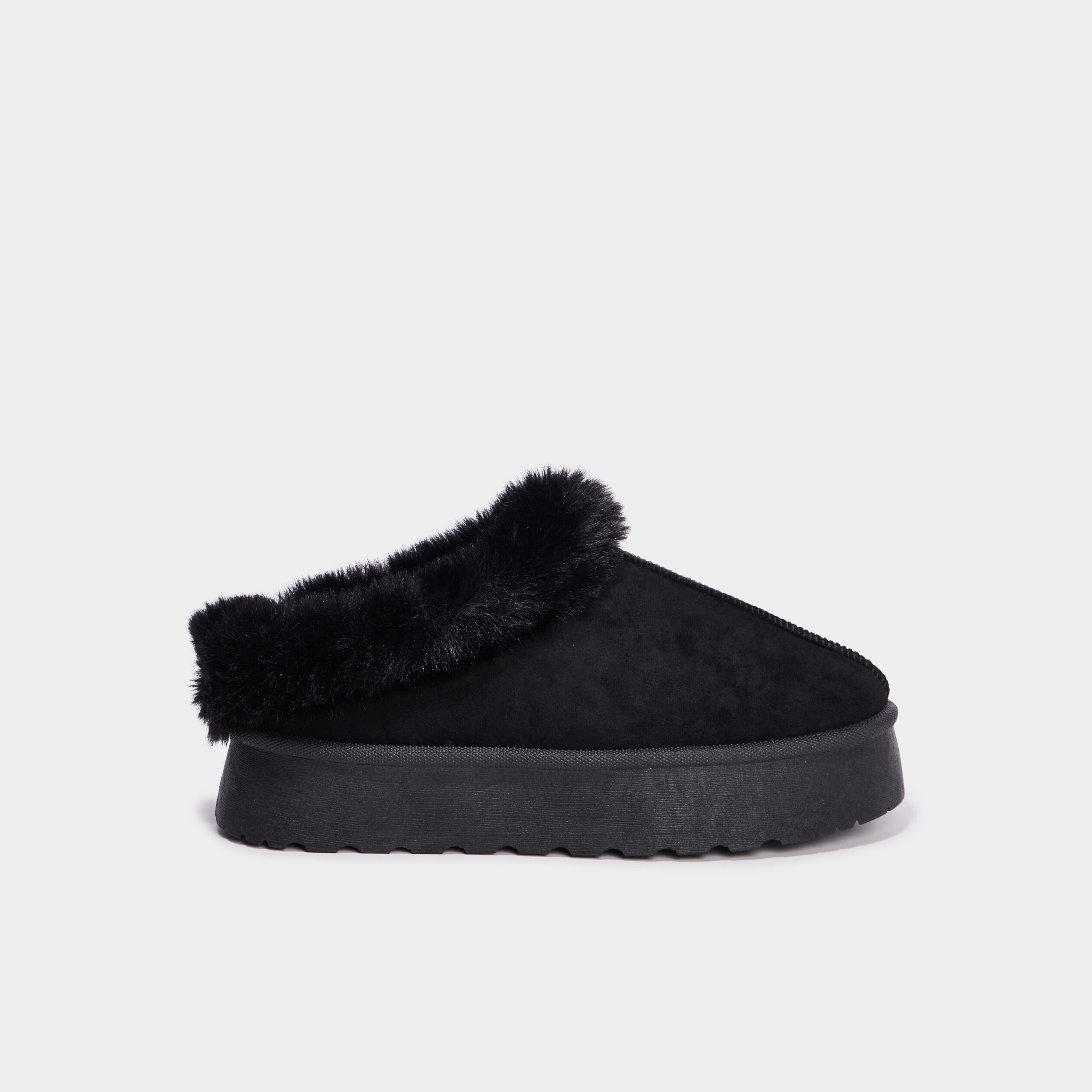 Mules fourr&eacute;es plateforme su&eacute;dine noir femme