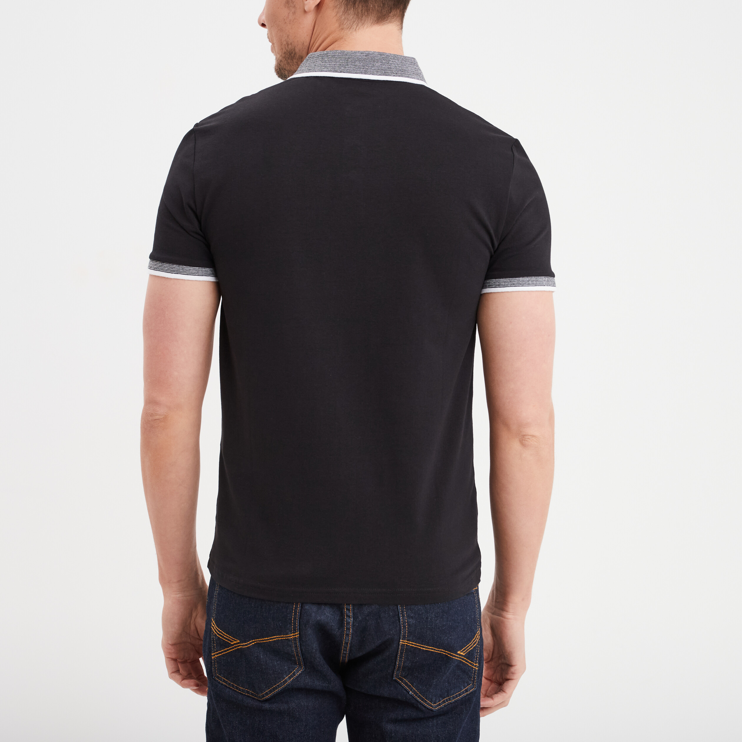 Polo coton stretch droit manches courtes noir homme