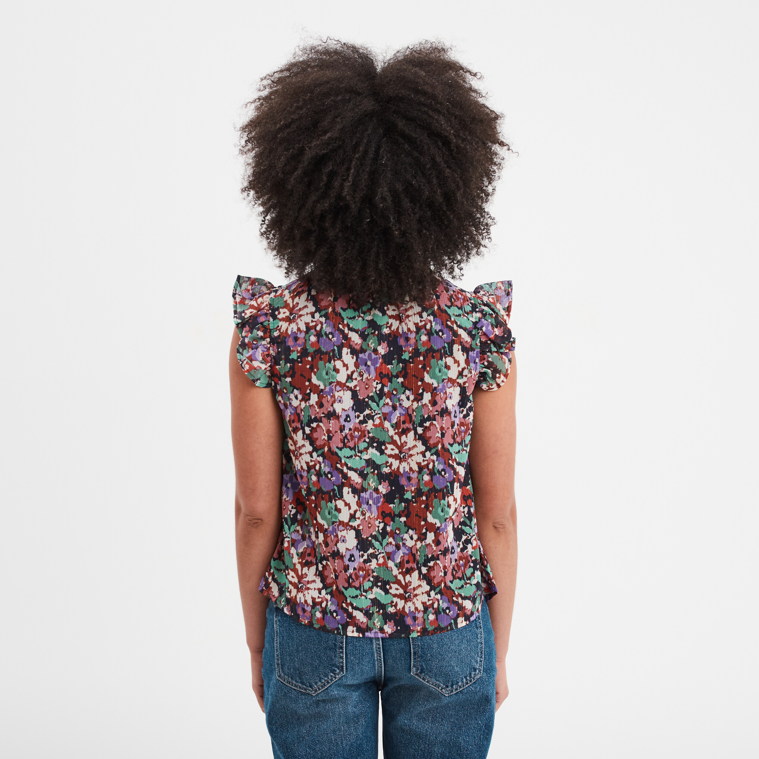 Blouse volants manches fils métallisés multicolore femme