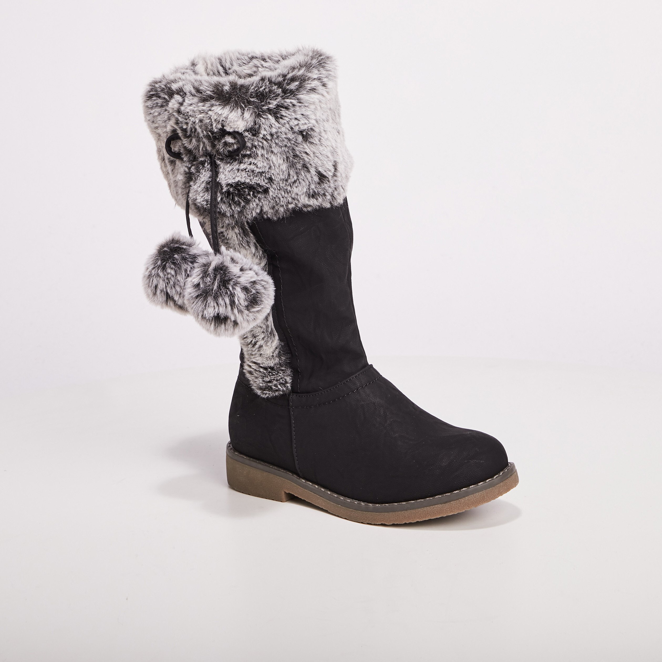 bottes zippees avec pompons noir fille Bottes zippées avec pompons noir fille