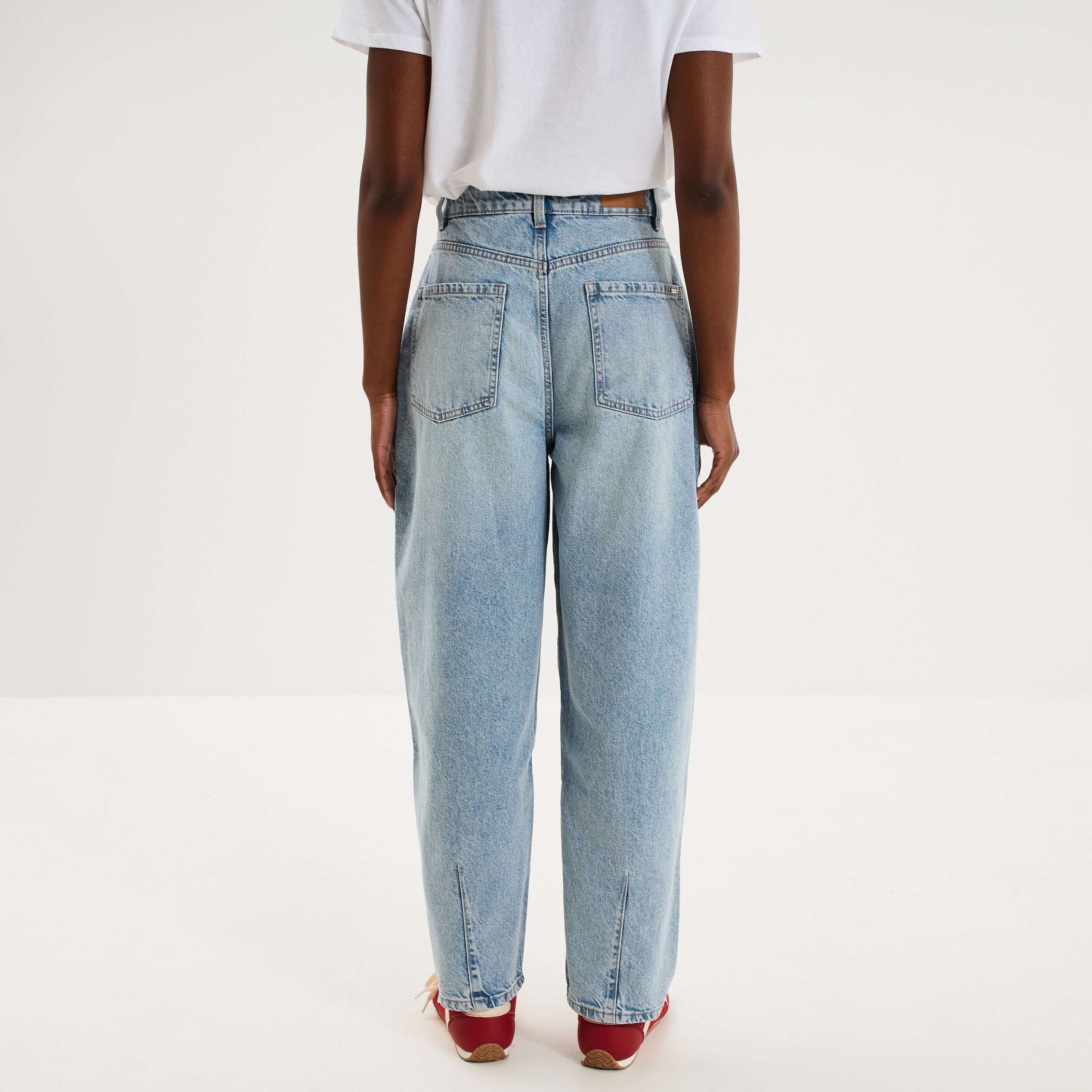 Jean balloon taille haute cropped coton denim triple stone femme
