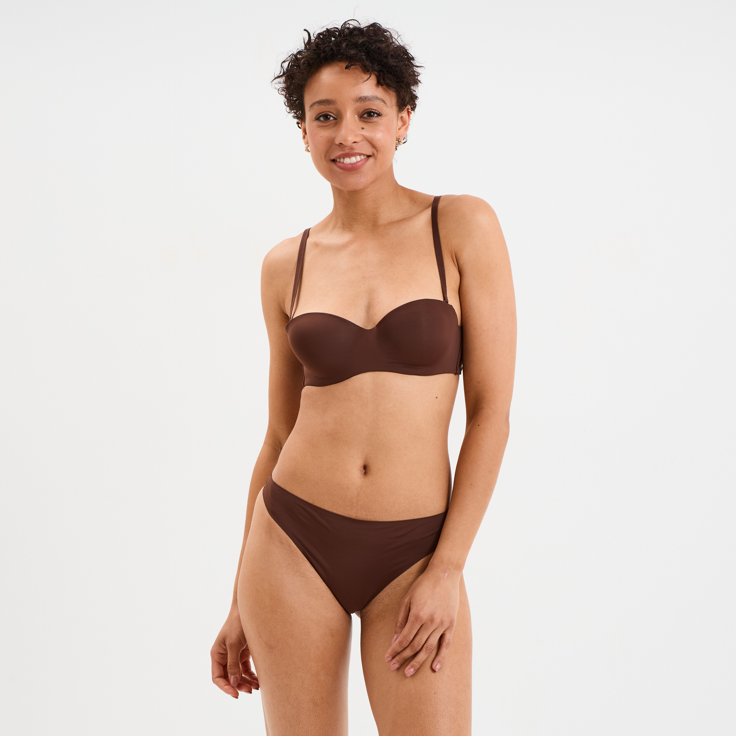 Soutien-gorge bandeau microfibre marron femme