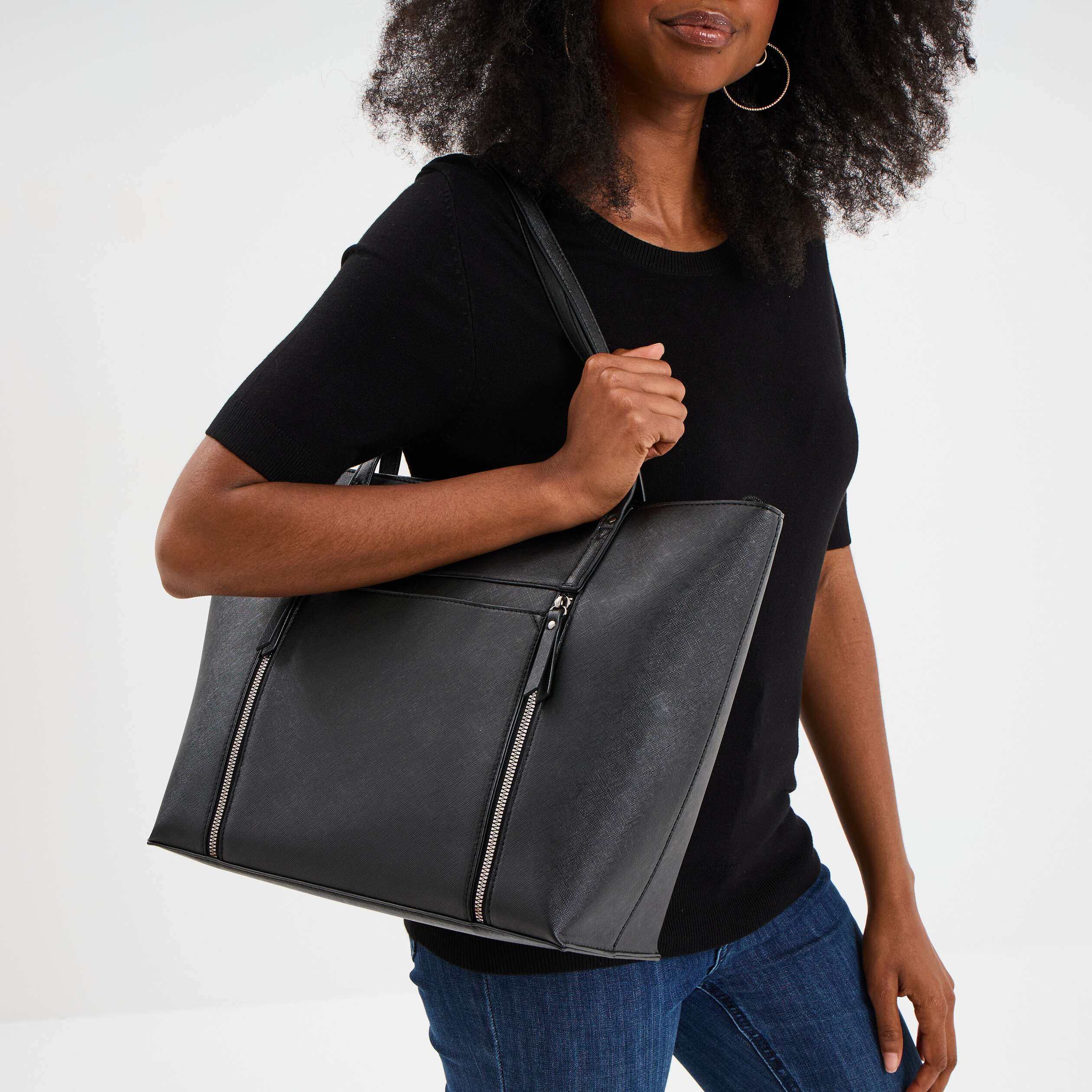 Sac cabas trap&egrave;ze noir femme
