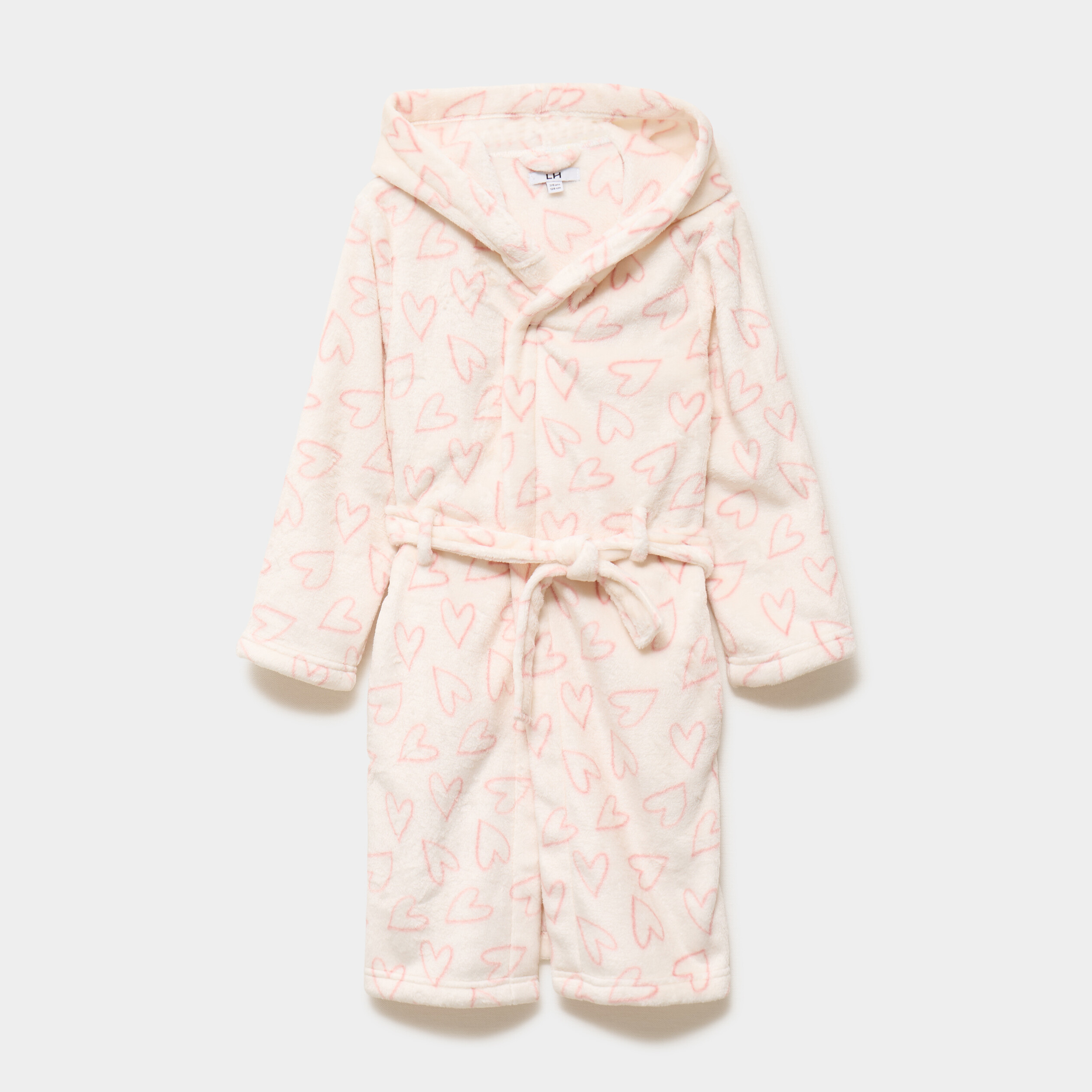 Peignoir &agrave; capuche velours ceintur&eacute; ecru fille