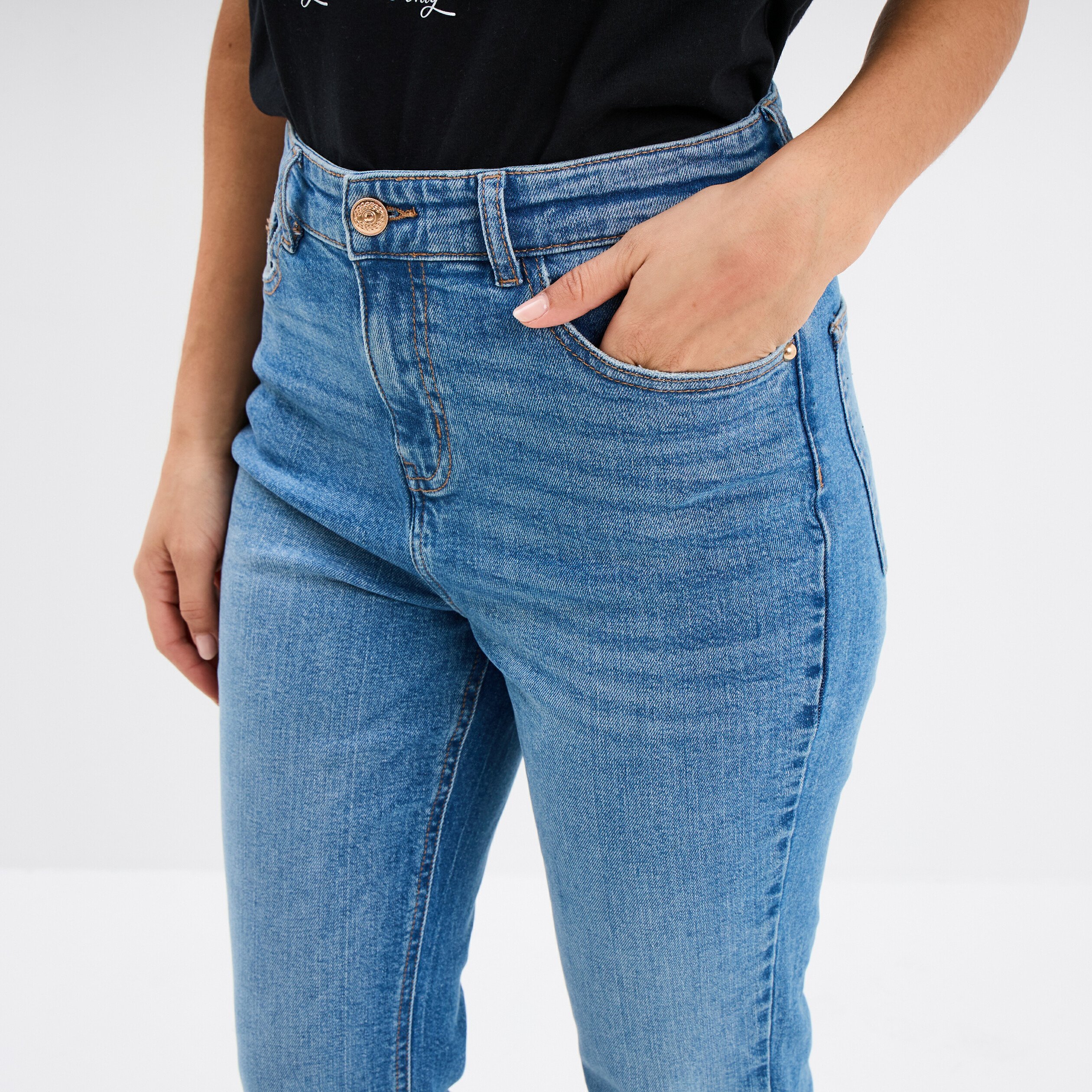 Jeans flare 7/8ème stretch denim double stone femme