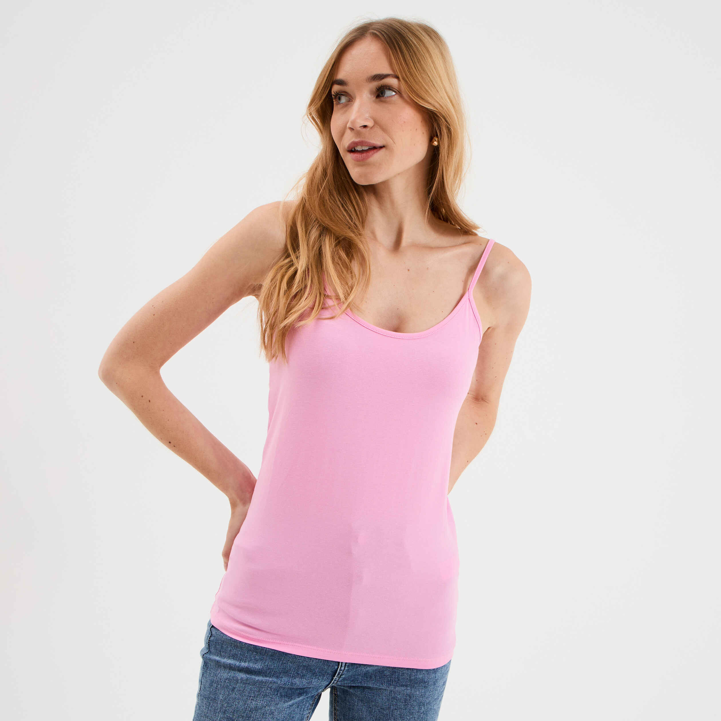 D&eacute;bardeur coton bretelles r&eacute;glables rose femme