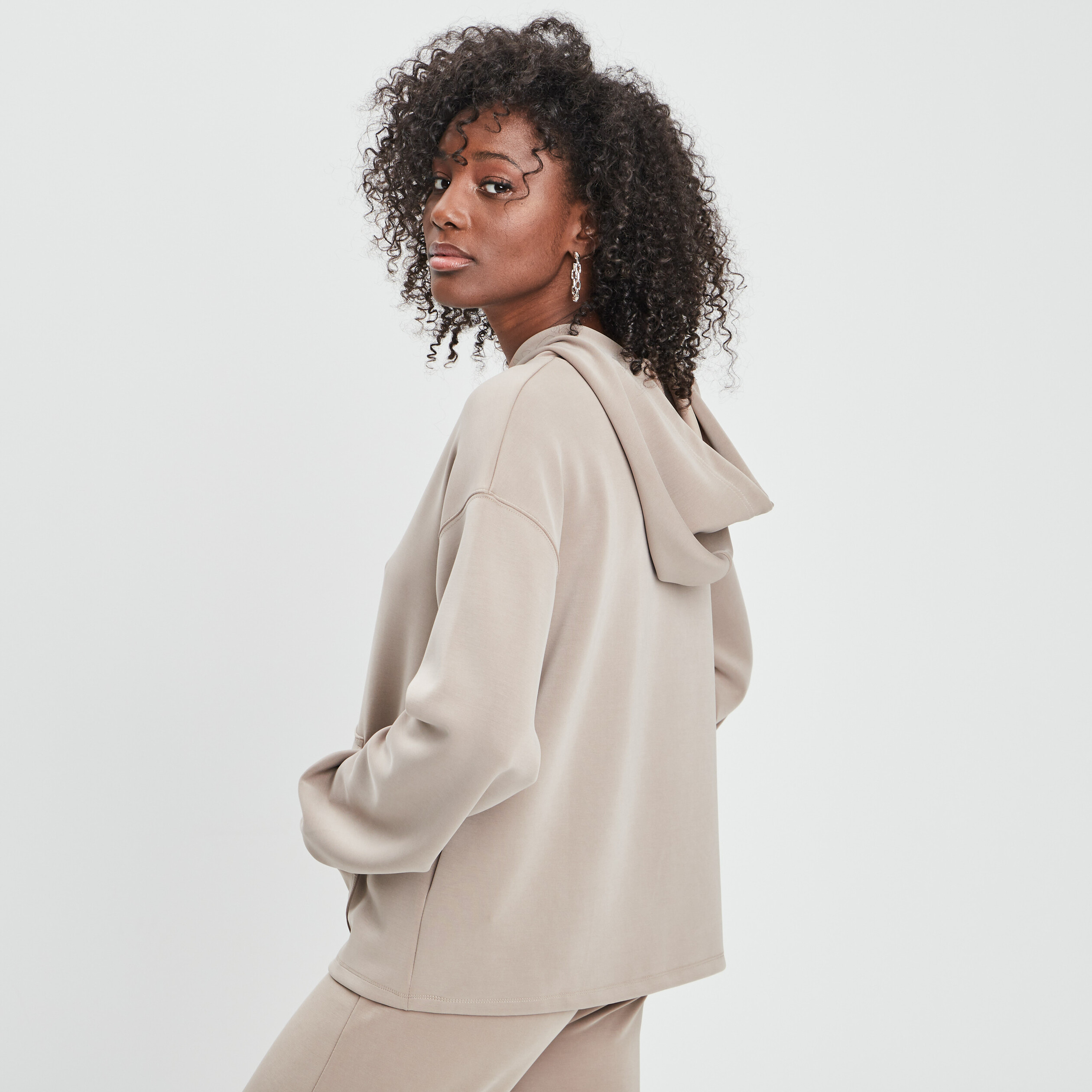 Sweat à capuche hoodie taupe femme