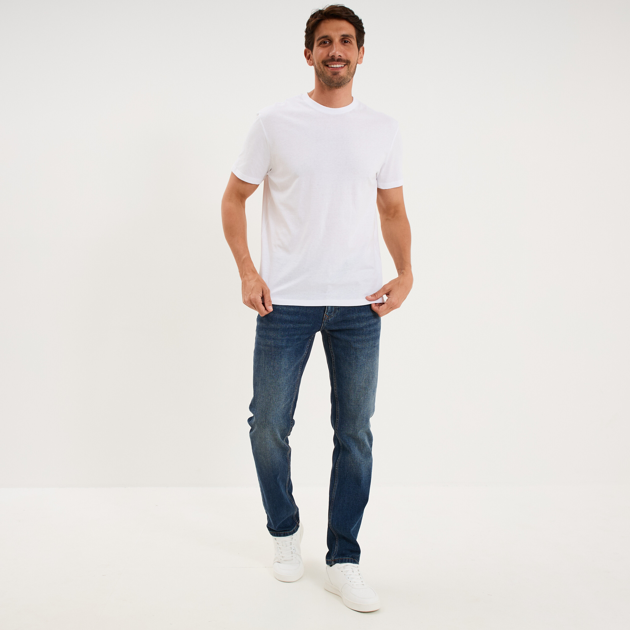 Jeans denim straight 5 poches denim used homme