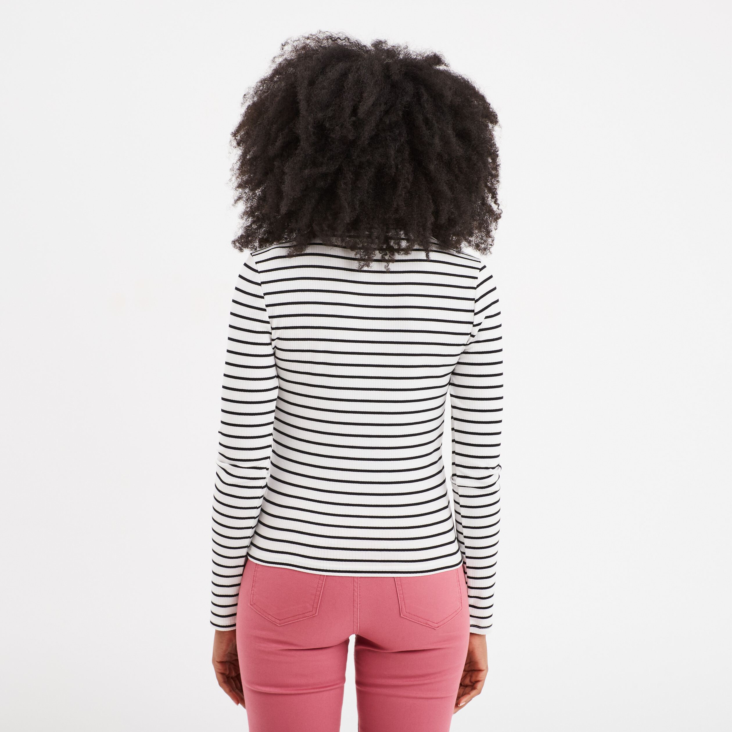 T-shirt côtelé col montant ajusté ecru femme
