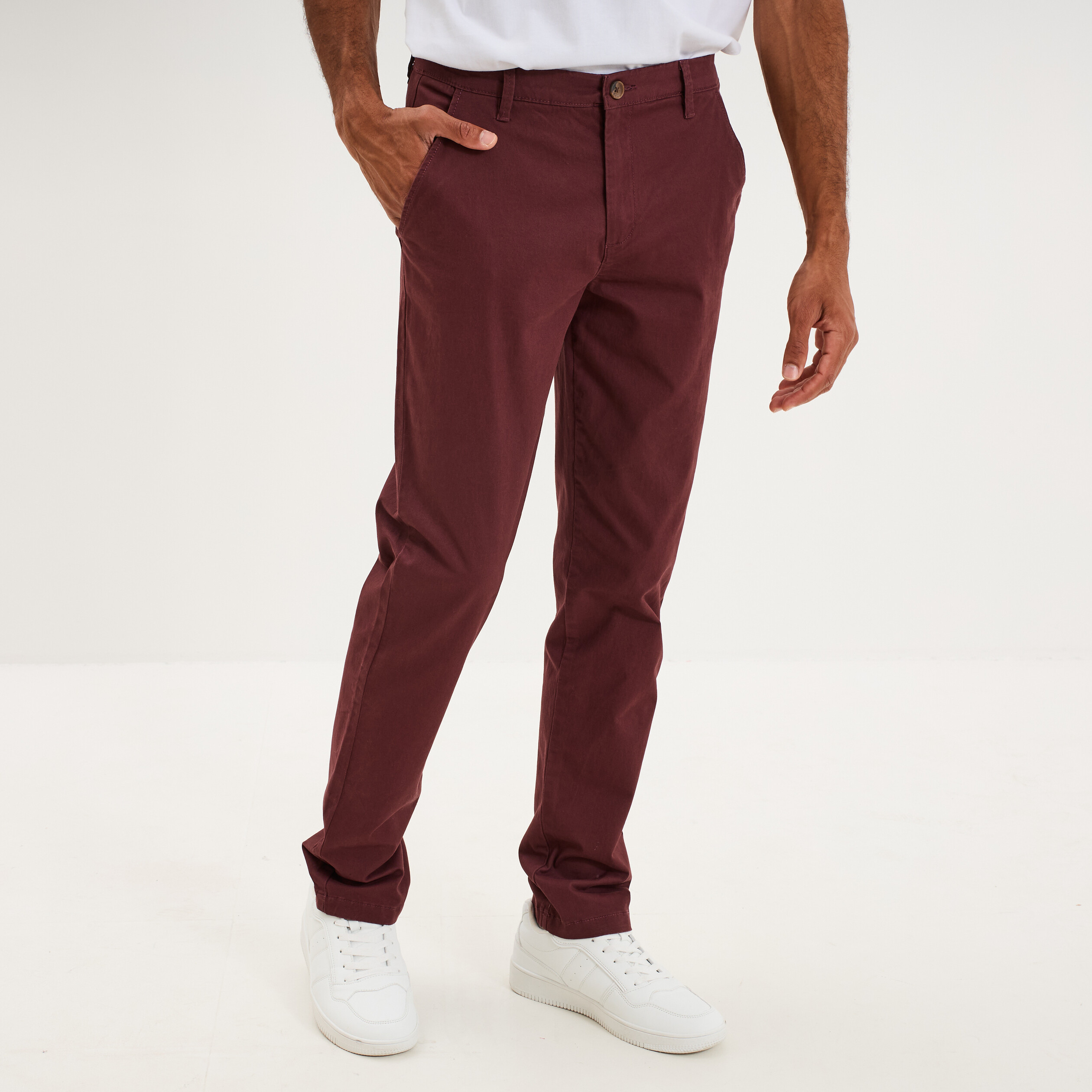 Pantalon chino droit stretch prune homme