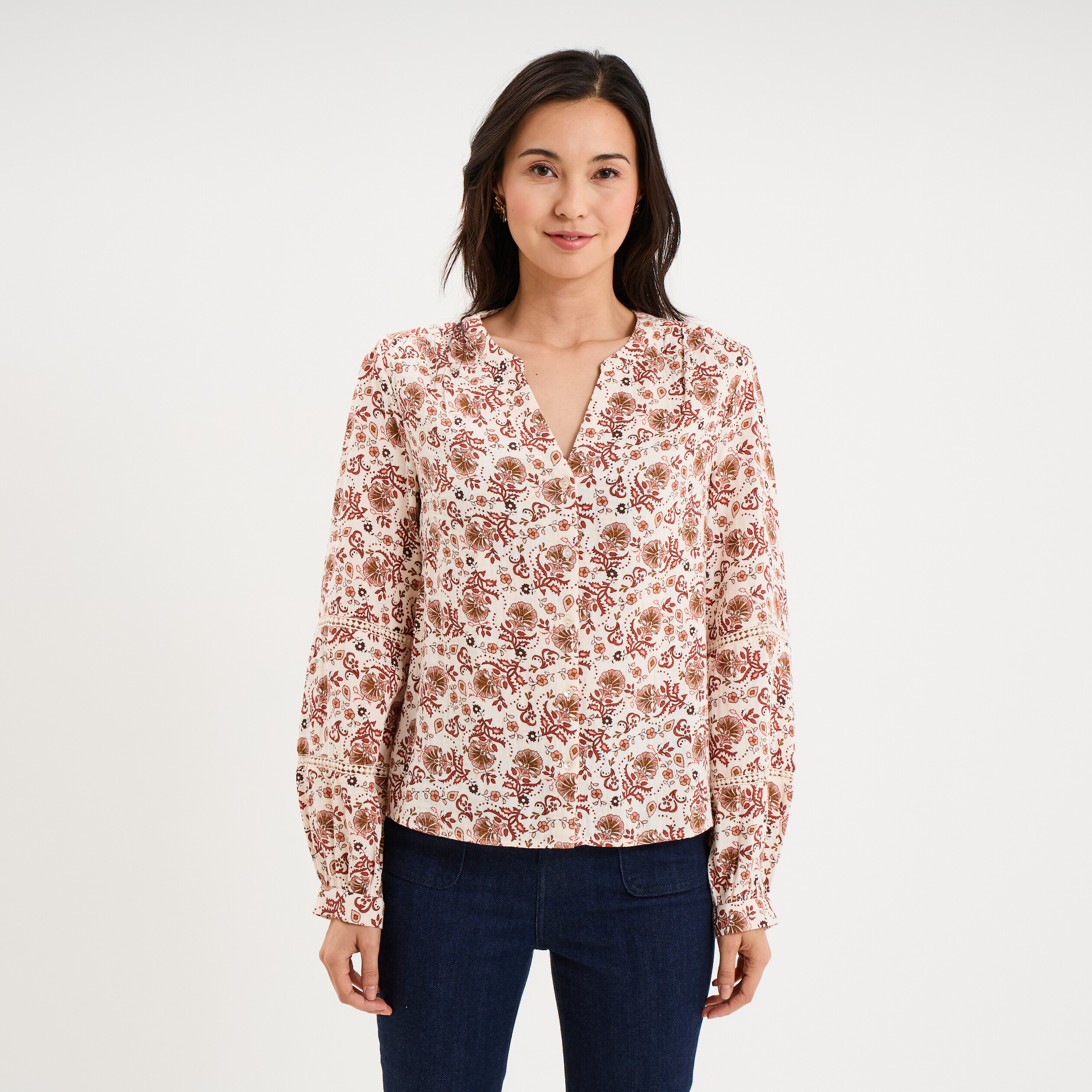 Blouse manches ballons coton ecru femme