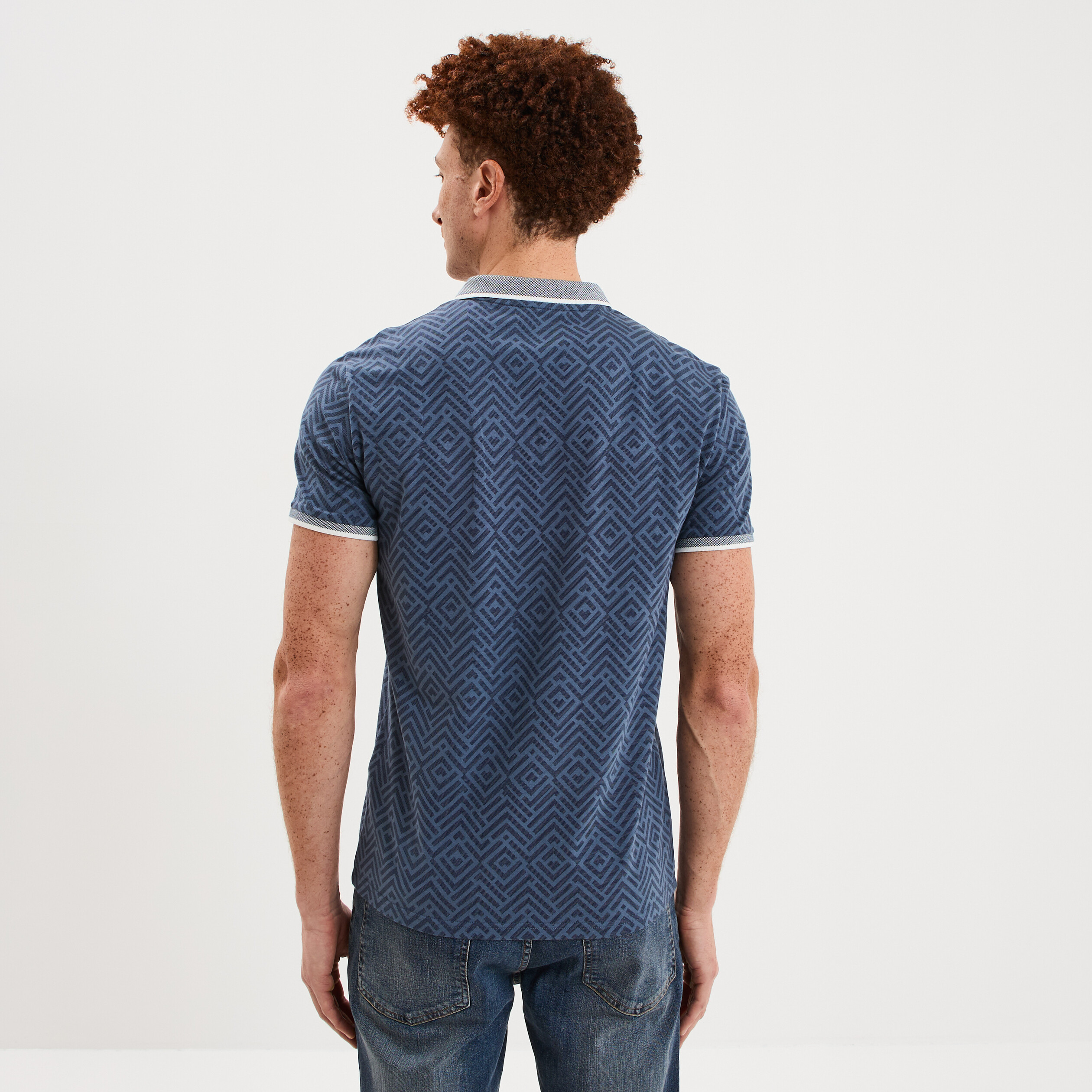 Polo slim manches courtes stretch bleu gris homme