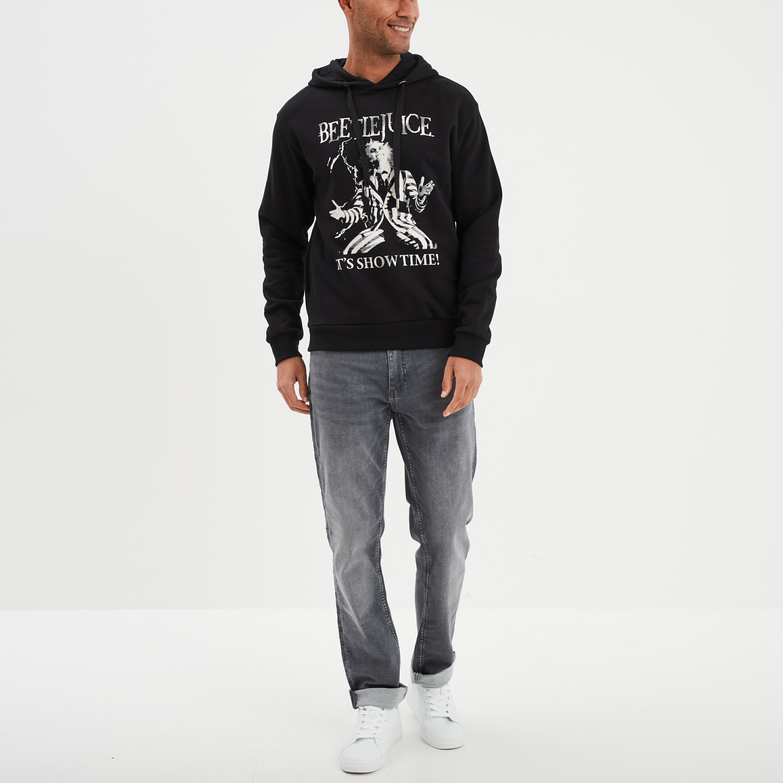sweat a capuche hoodie coton beetlejuice noir homme Sweat à capuche hoodie coton Beetlejuice noir homme