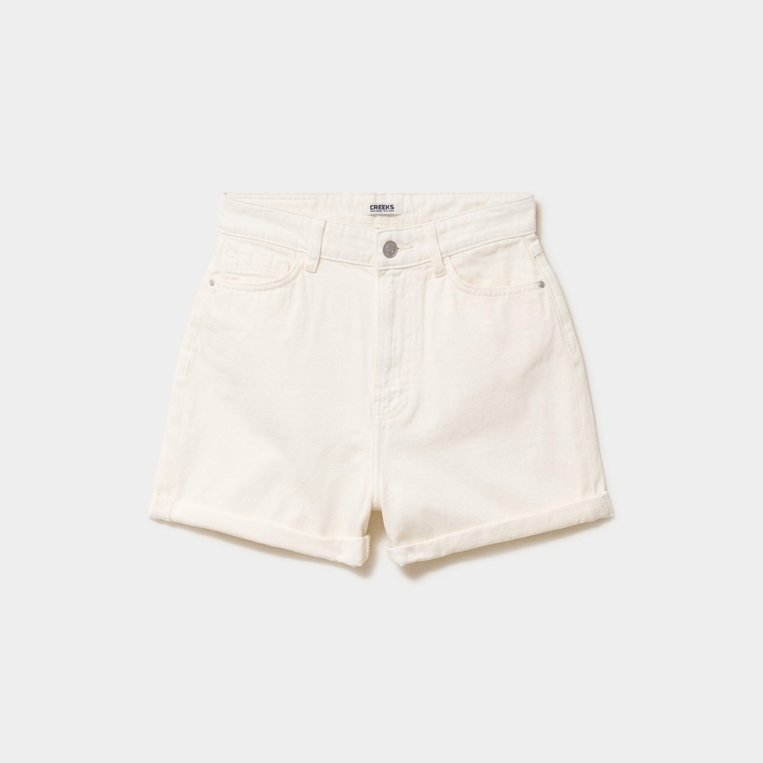 Short mom 5 poches coton ecru femme