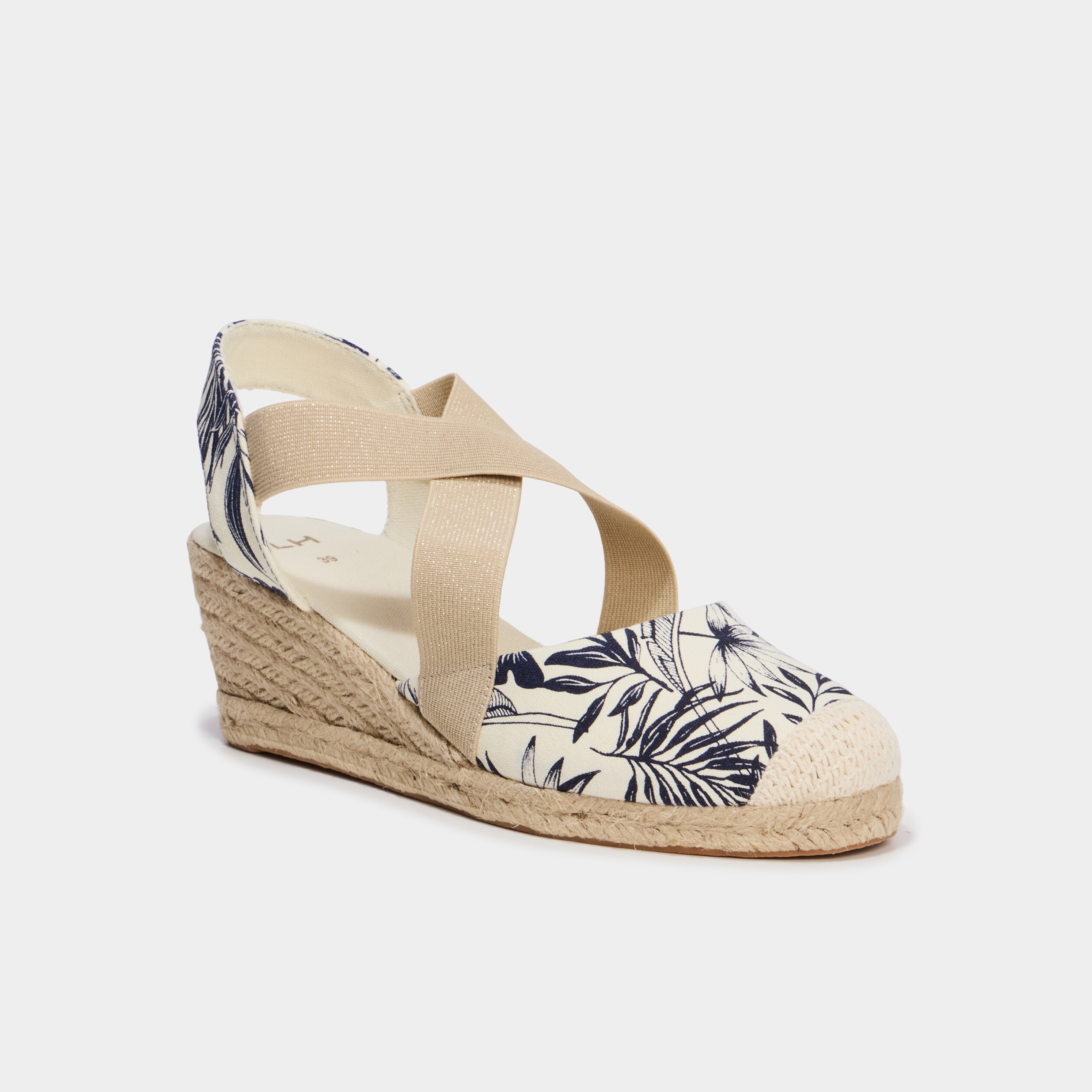 Sandales espadrilles compens&eacute;es toile bleu femme