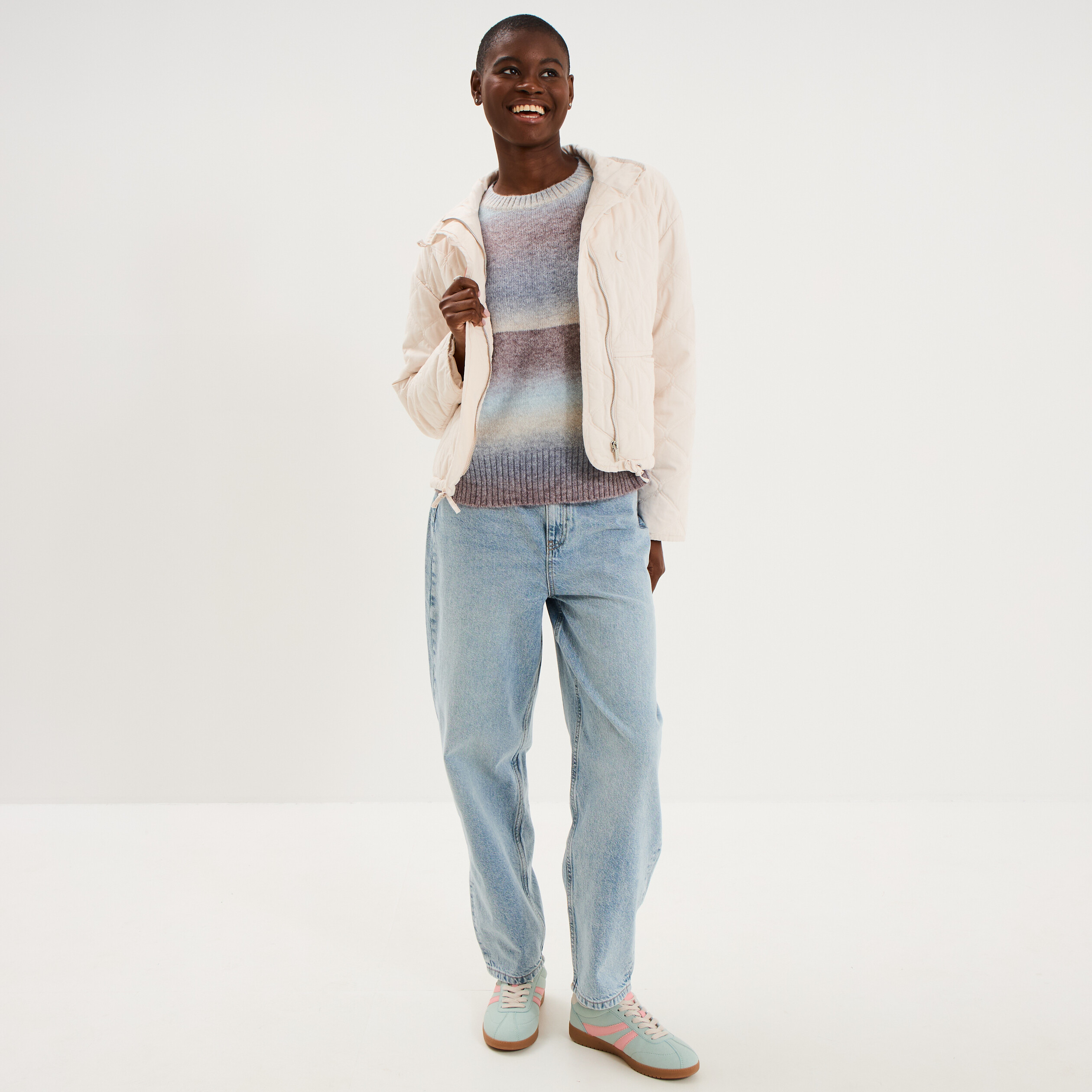 Pull droit col rond manches longues bleu ciel femme
