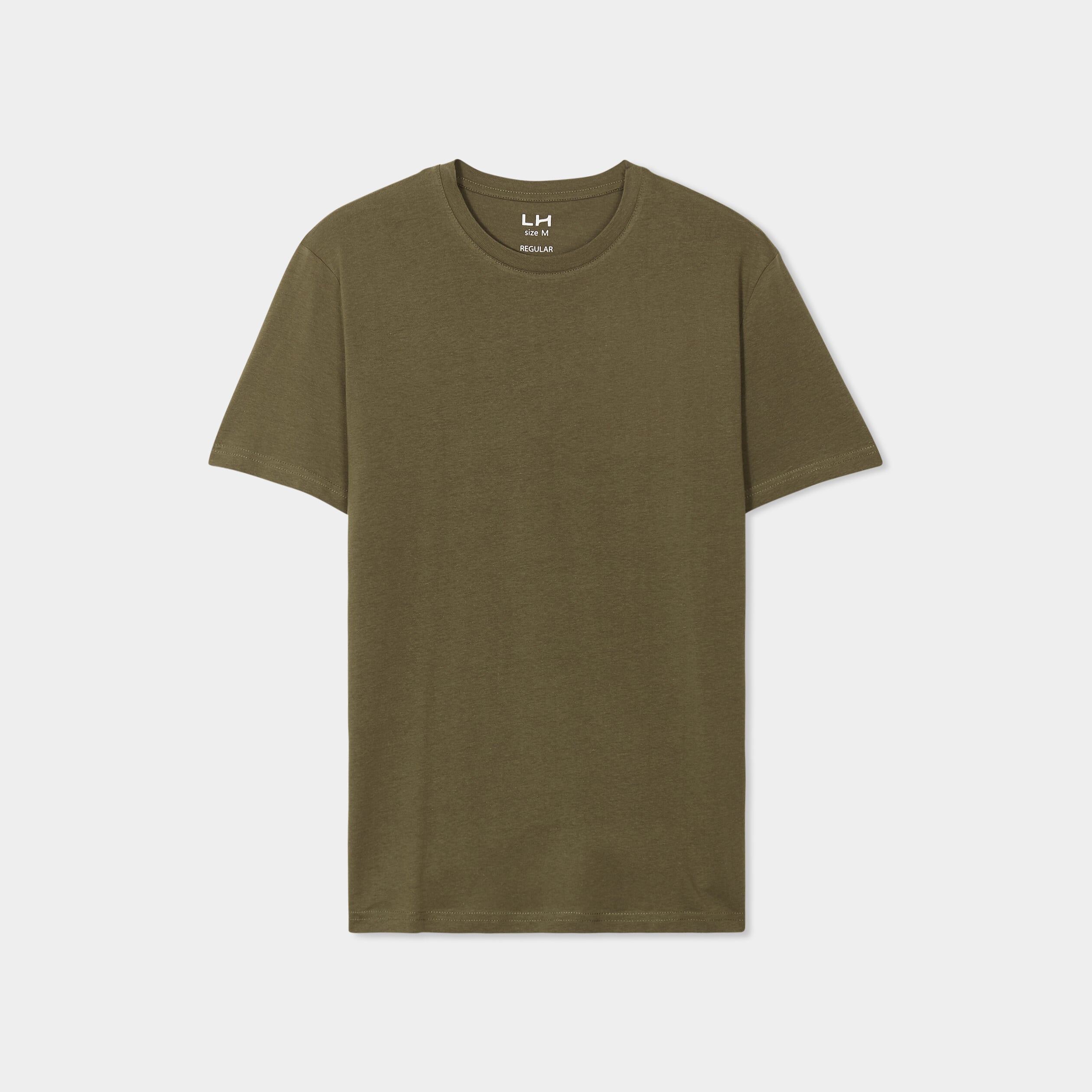 T-shirt droit en coton manches courtes vert kaki homme