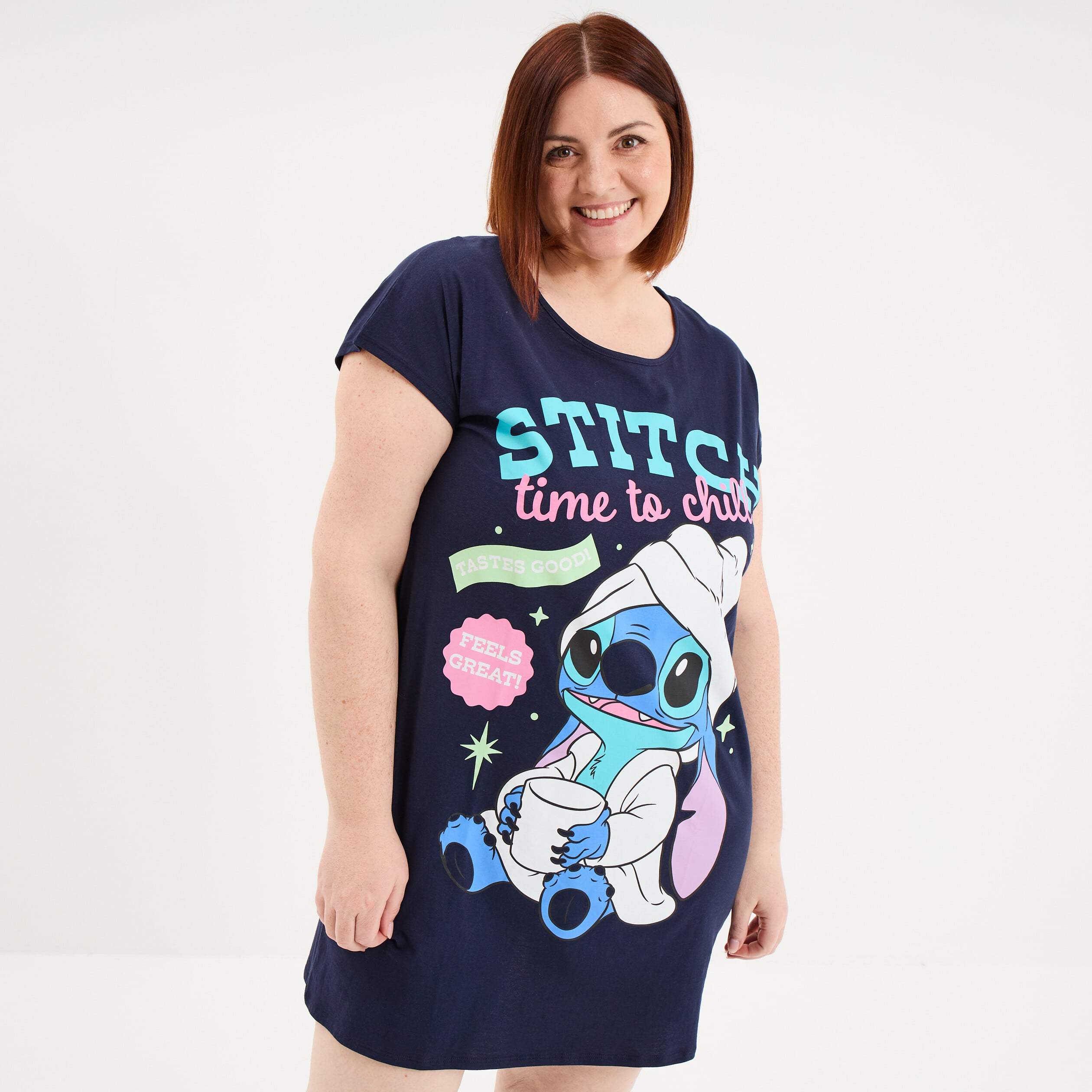 Chemise de nuit coton Stitch bleu marine femme grande taille