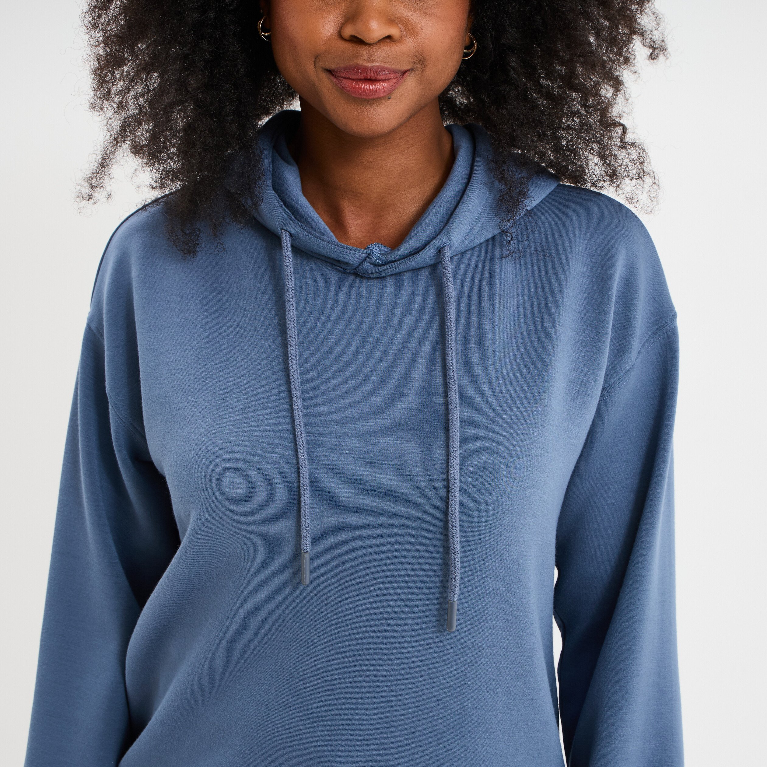 sweat hoodie manches longues a capuche bleu gris femme Sweat hoodie manches longues à capuche bleu gris femme