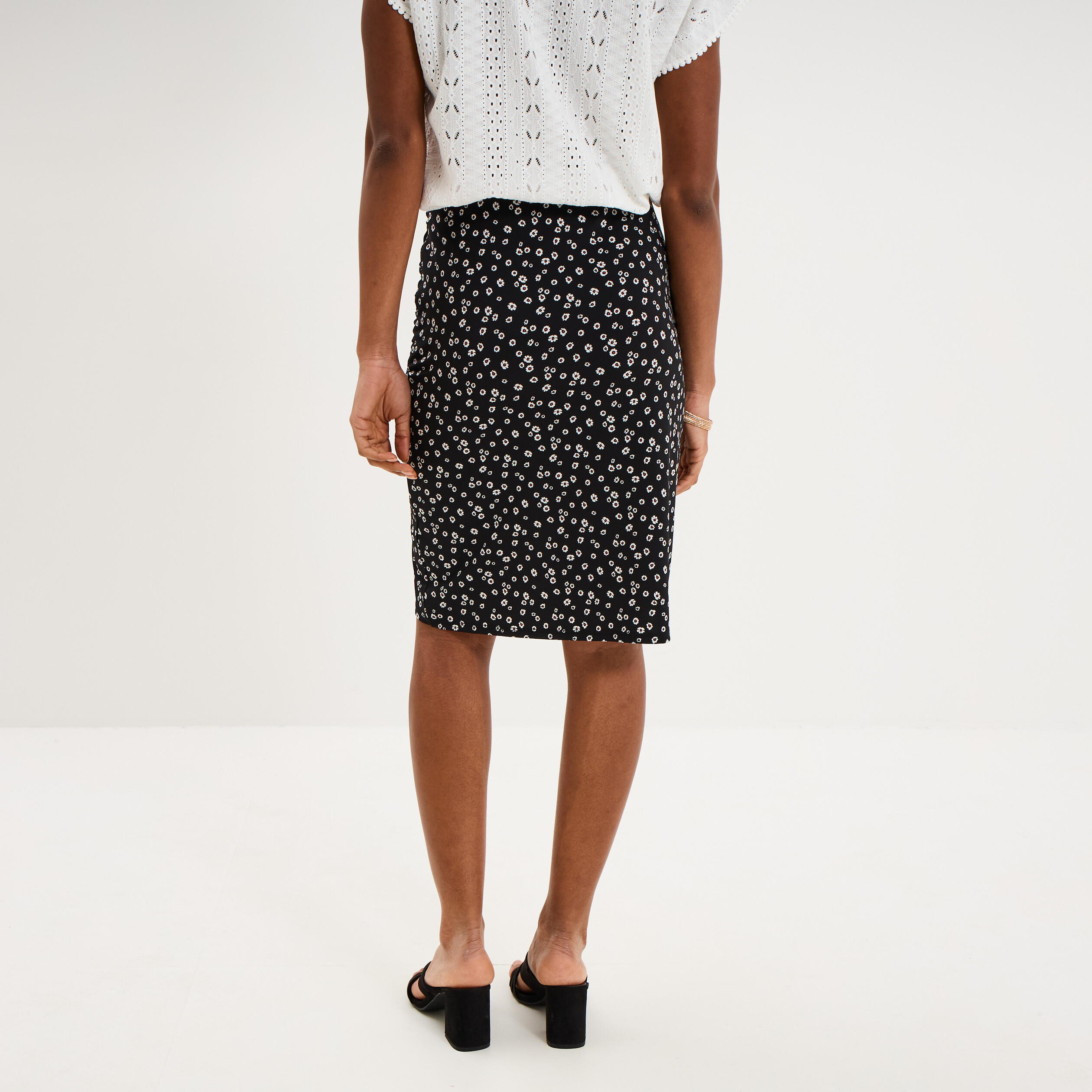 Jupe courte taille &eacute;lastiqu&eacute;e stretch noir femme